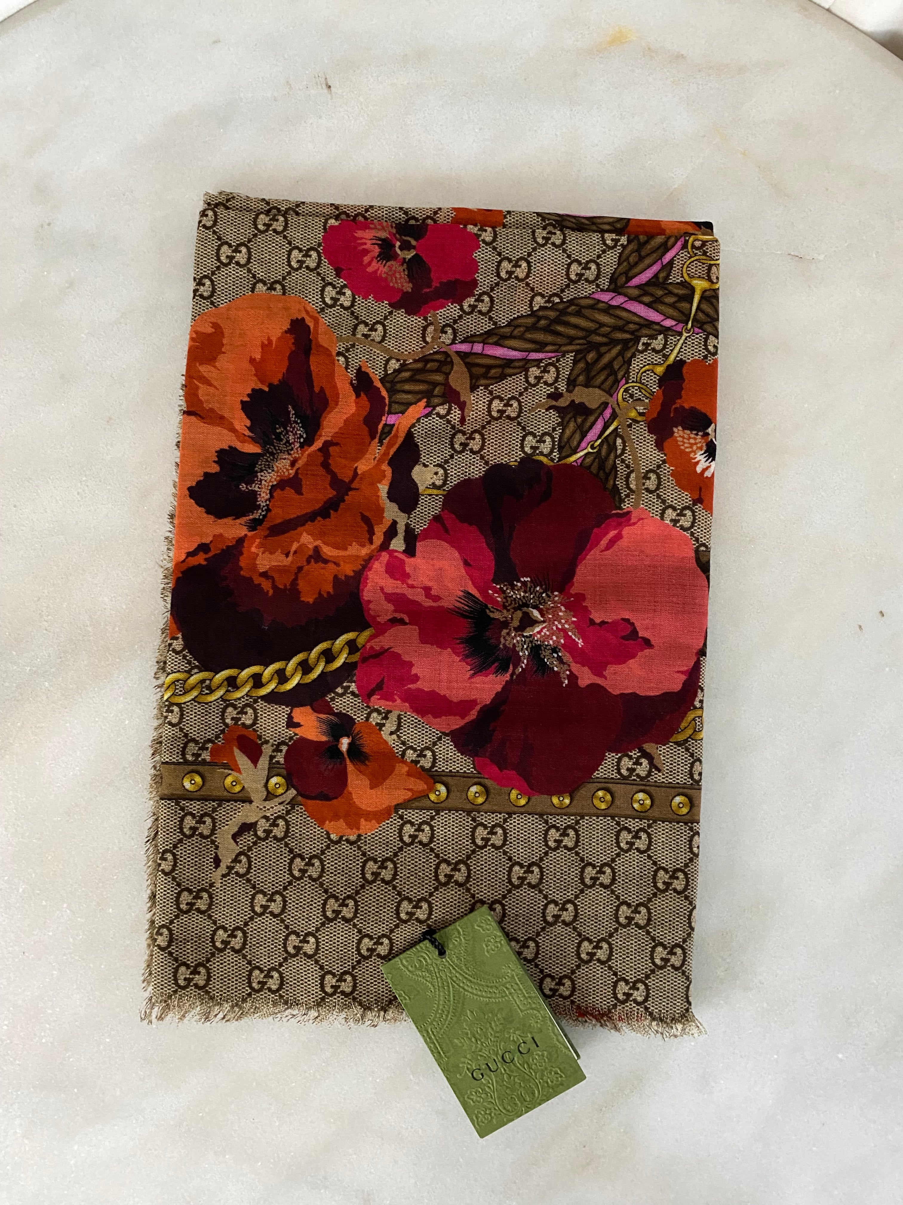 Gucci Bicolor GG Floral Scarf-Scarf-Gucci-The Closet Egypt
