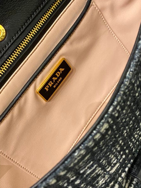Prada Bicolor Tweed Turnlock Flap Clutch-Clutch-Prada-The Closet Egypt