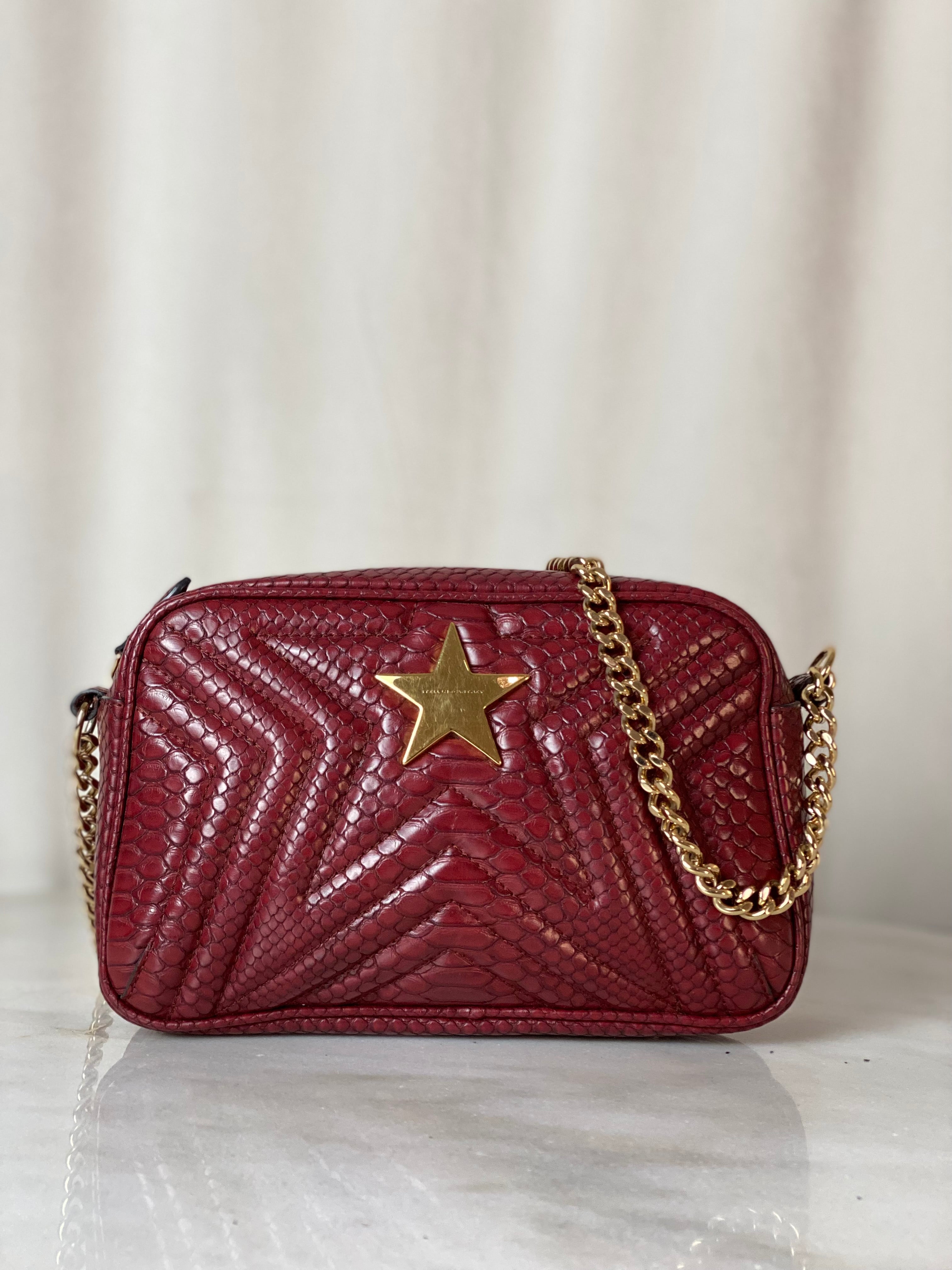Stella Mccartney Burgundy Python Embossed Star Crossbody Bag-handbag-Stella Mccartney-The Closet Egypt