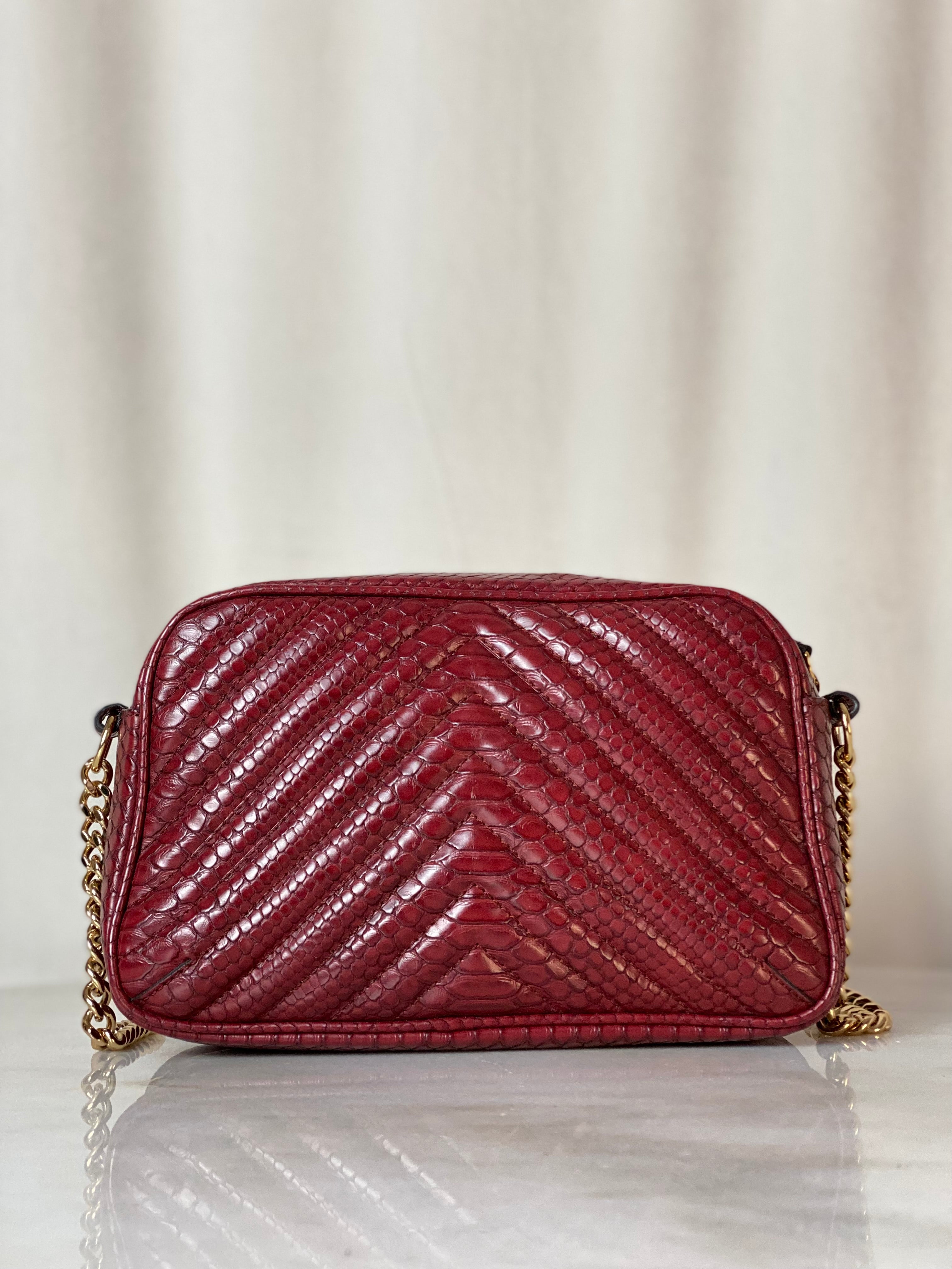 Stella Mccartney Burgundy Python Embossed Star Crossbody Bag-handbag-Stella Mccartney-The Closet Egypt