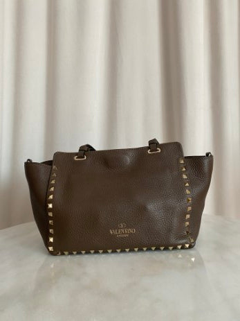 Valentino Cacao Tote Rockstud Bag-handbag-Valentino-The Closet Egypt