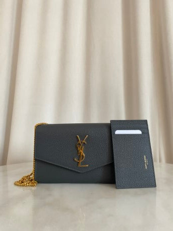YSl Grey Uptown WOC W/ Card Holder-Wallet Chain-YSL-The Closet Egypt