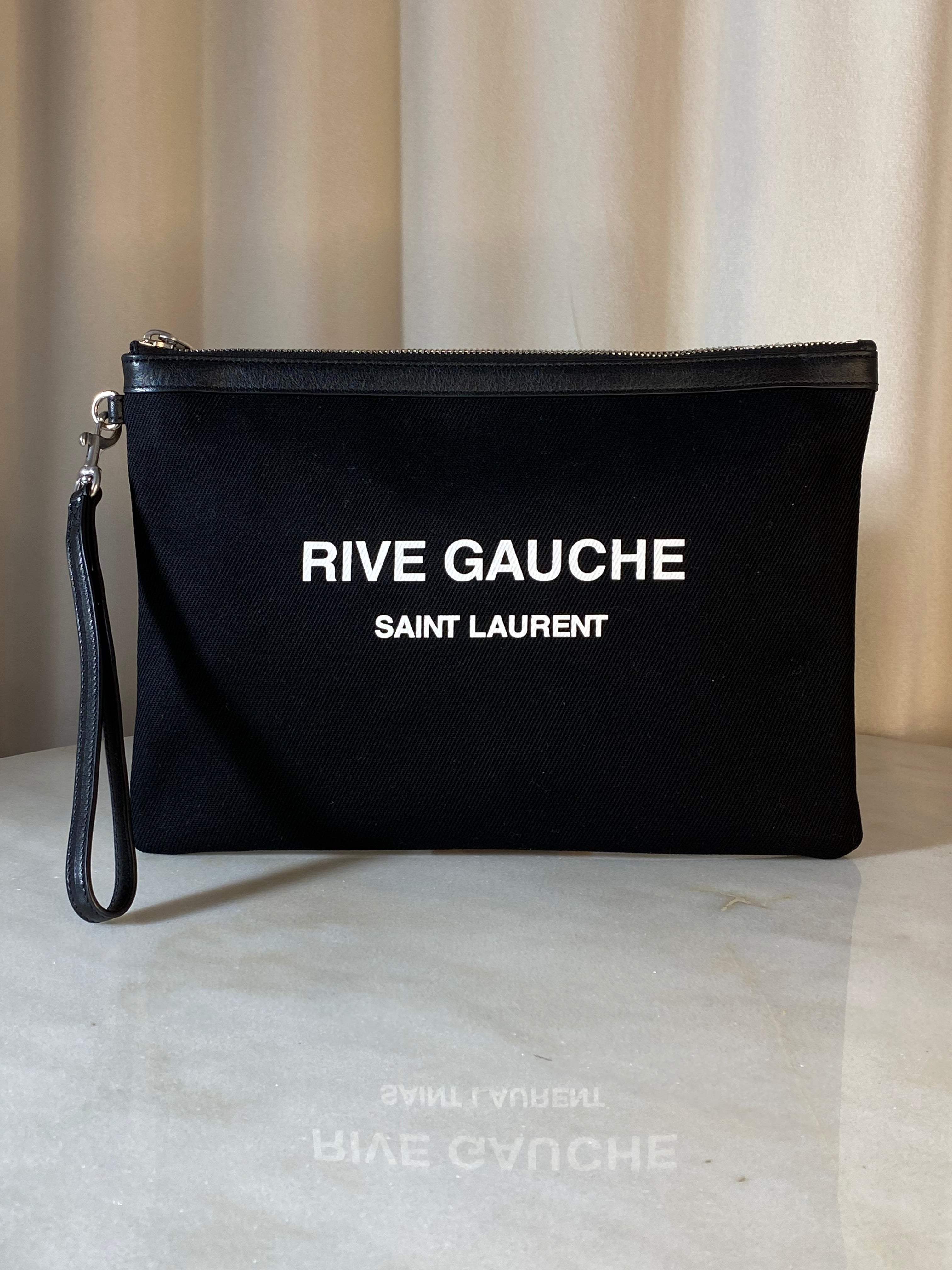 YSL Black Rive Gauche Zip Pouch W/ Handle