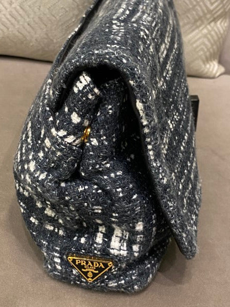 Prada Bicolor Tweed Turnlock Flap Clutch-Clutch-Prada-The Closet Egypt