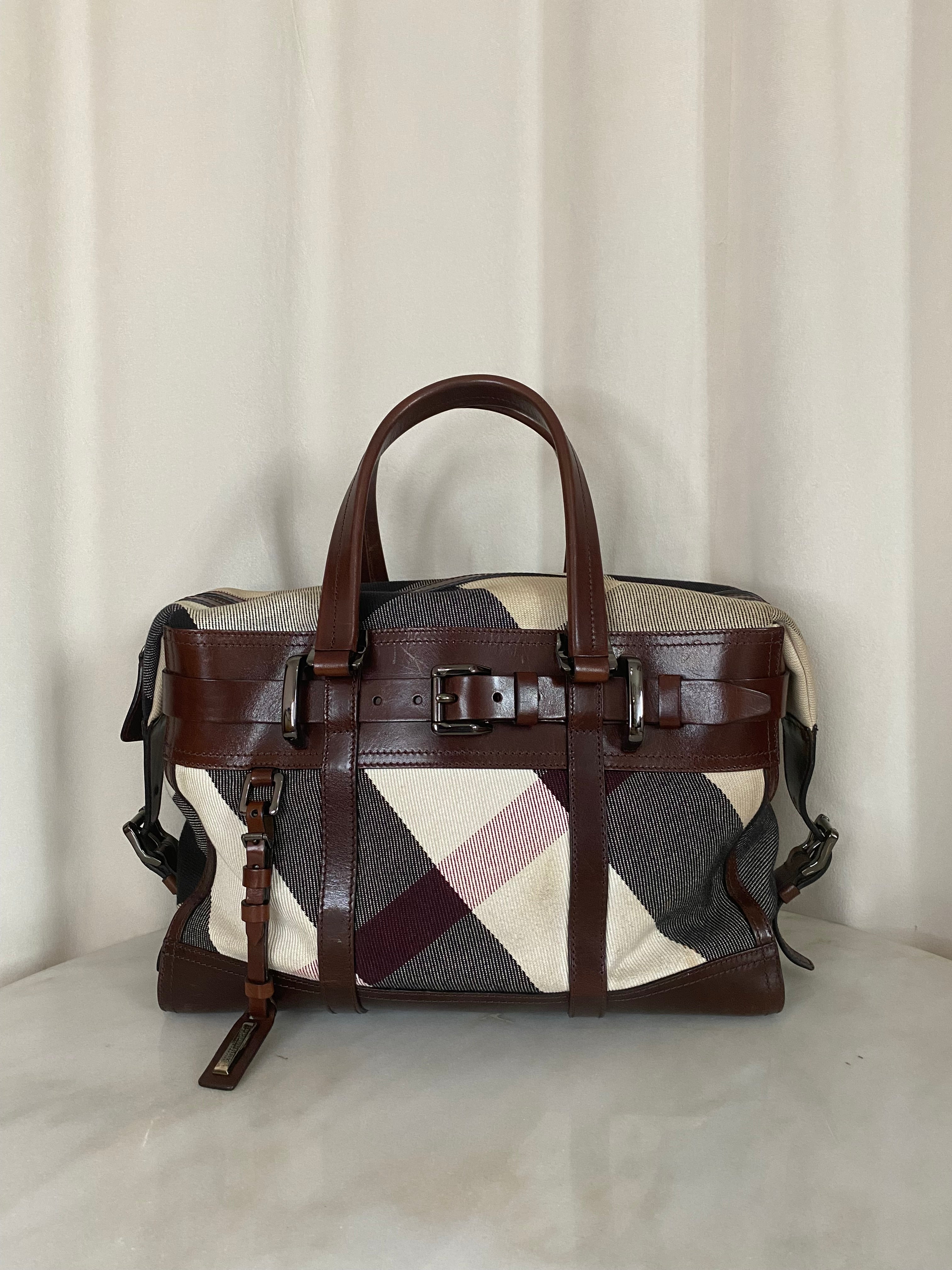 Burberry Brown Bridle Nova Check Zip Top Handle Bag-handbag-Burberry-The Closet Egypt