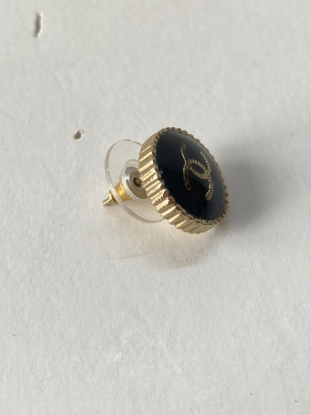 Chanel Black Stud CC Small Flat Top Round Earring-Earrings-Chanel-The Closet Egypt