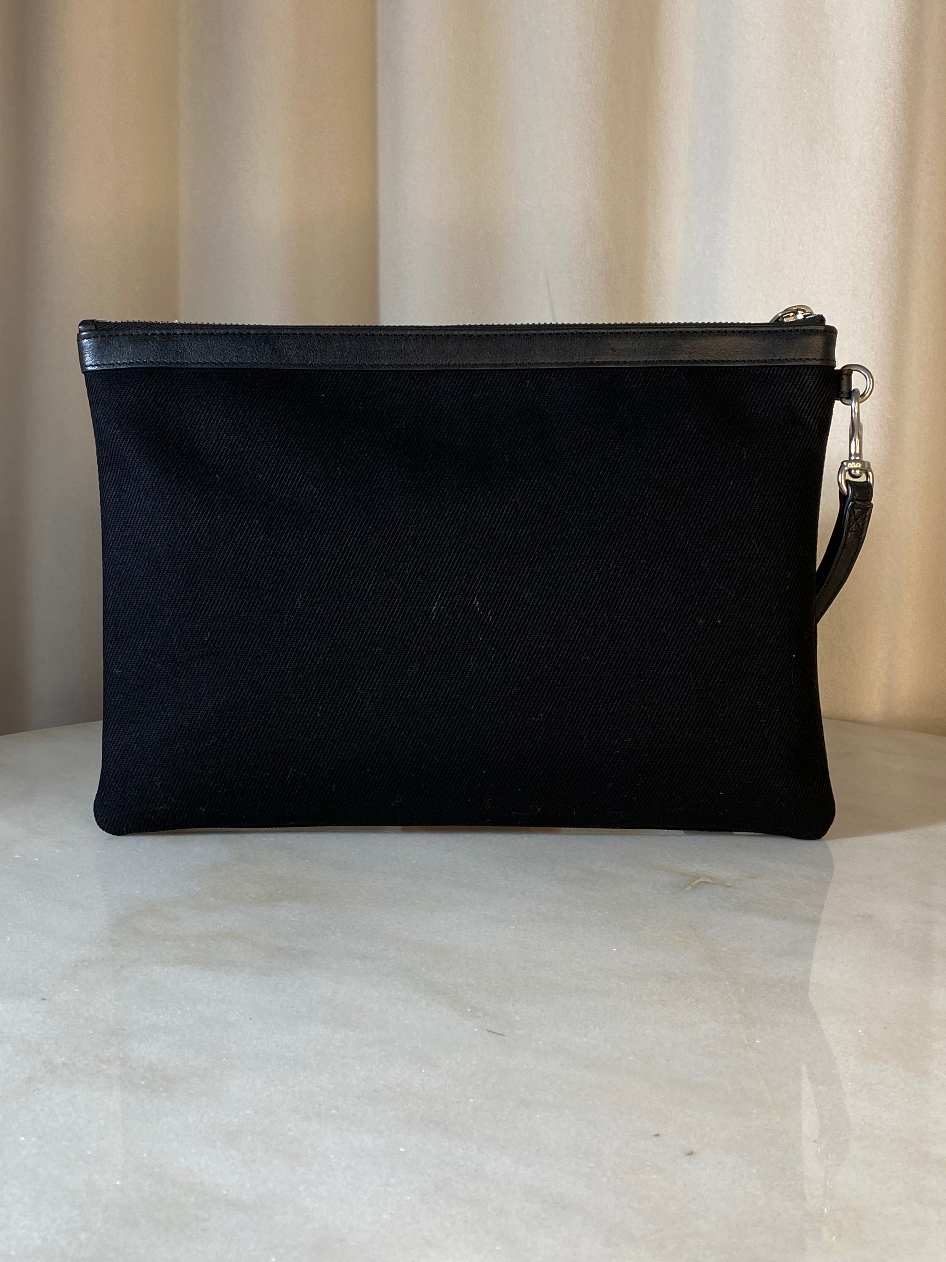 YSL Black Rive Gauche Zip Pouch W/ Handle