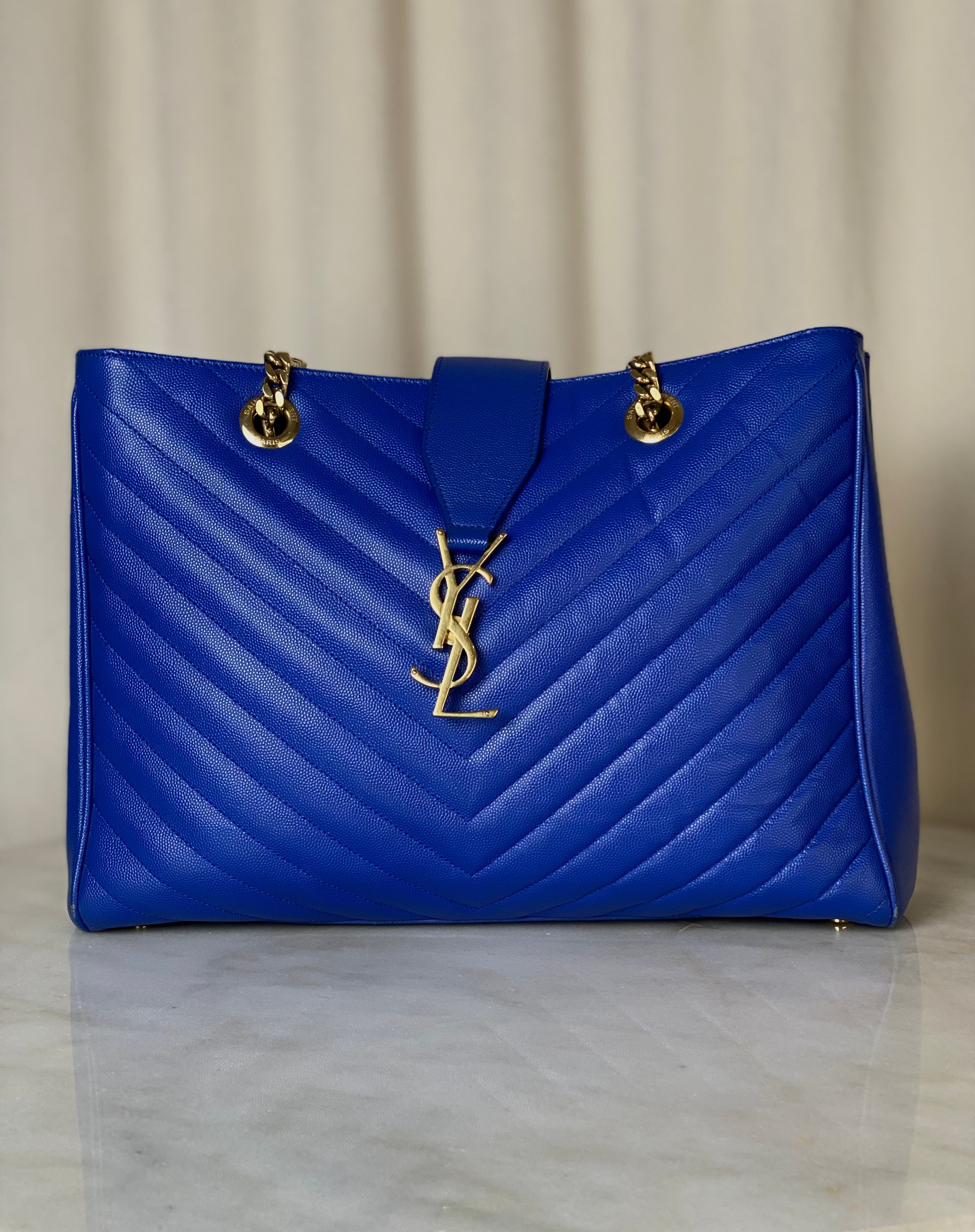 YSL Blue Monogram Chevron Shoulder Bag-handbag-YSL-The Closet Egypt