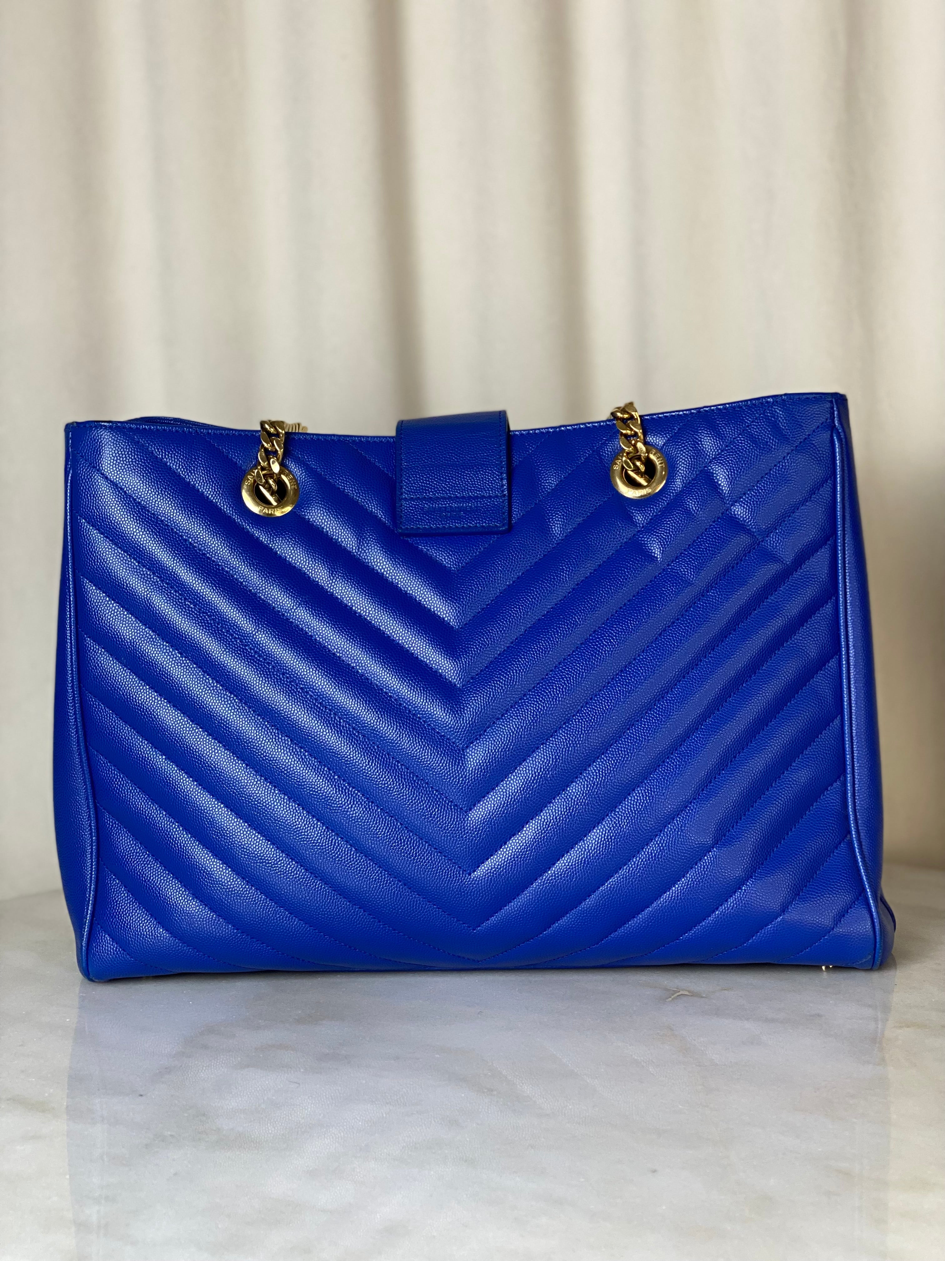 YSL Blue Monogram Chevron Shoulder Bag-handbag-YSL-The Closet Egypt