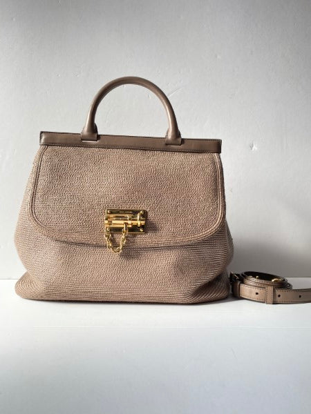 Dolce & Gabbana Dark Beige Raffia Miss Monica Top Handle Bag-handbag-Dolce & Gabbana-The Closet Egypt