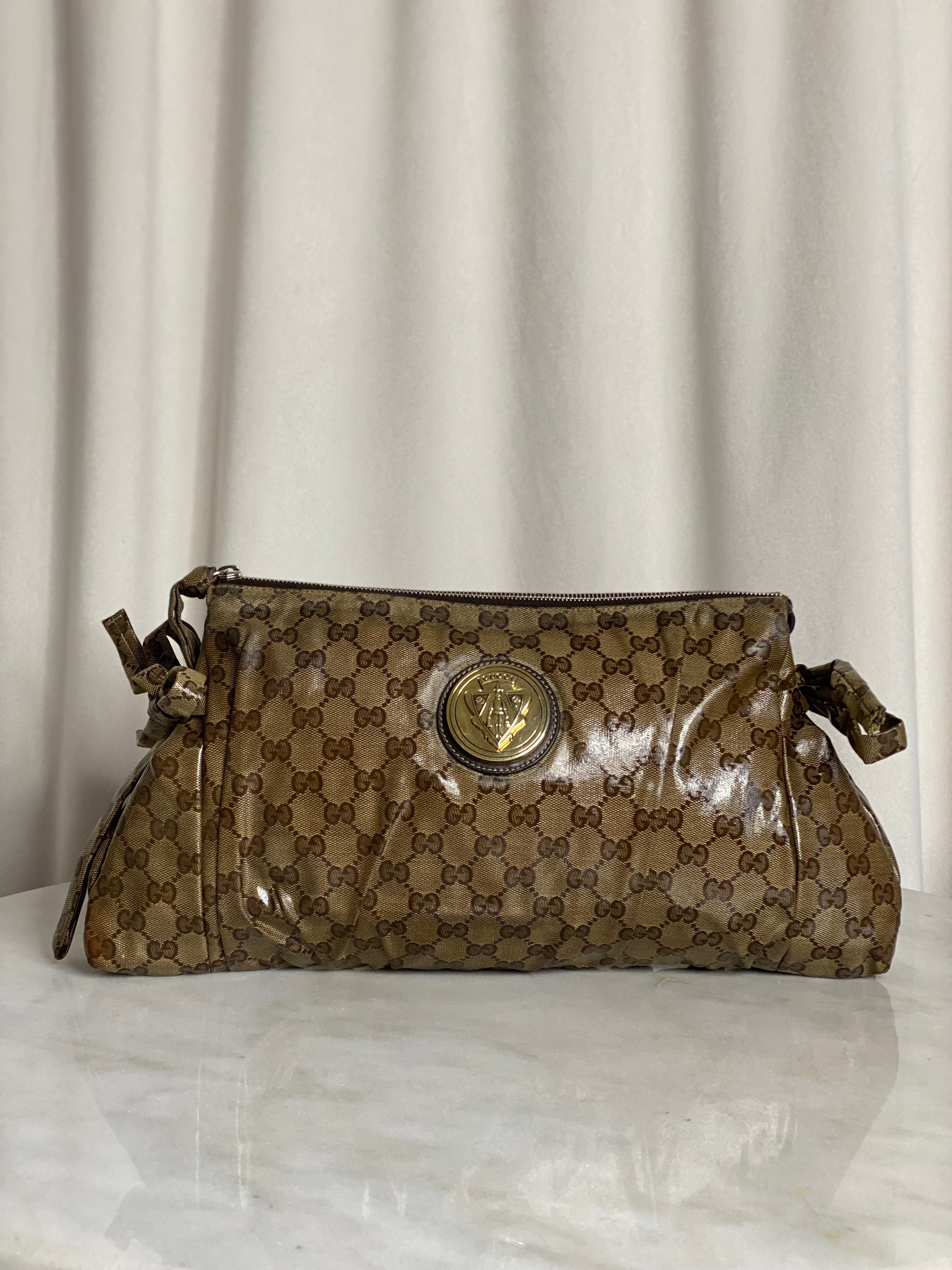 Gucci Brown GG Crystal Hysteria Zip Clutch-Clutch-Gucci-The Closet Egypt