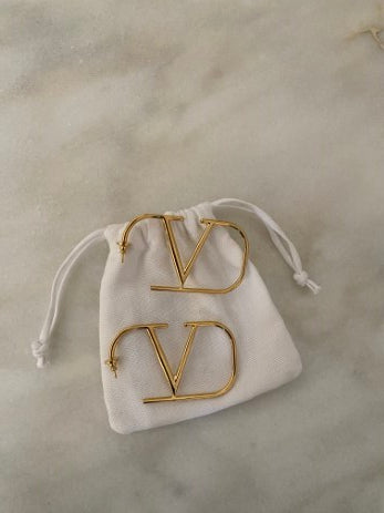 Valentino Gold V Logo Earring-Earrings-Valentino-The Closet Egypt