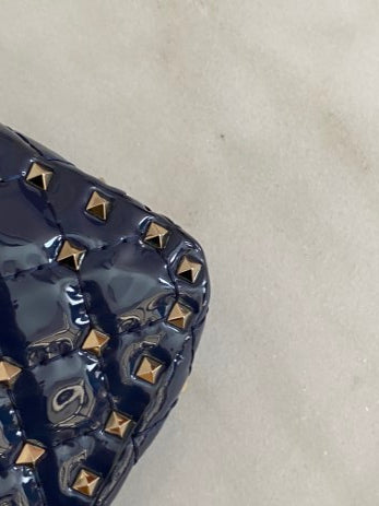 Valentino Navy Blue Medium Rockstud Spike Top Handle Bag W/ Chain-handbag-Valentino-The Closet Egypt