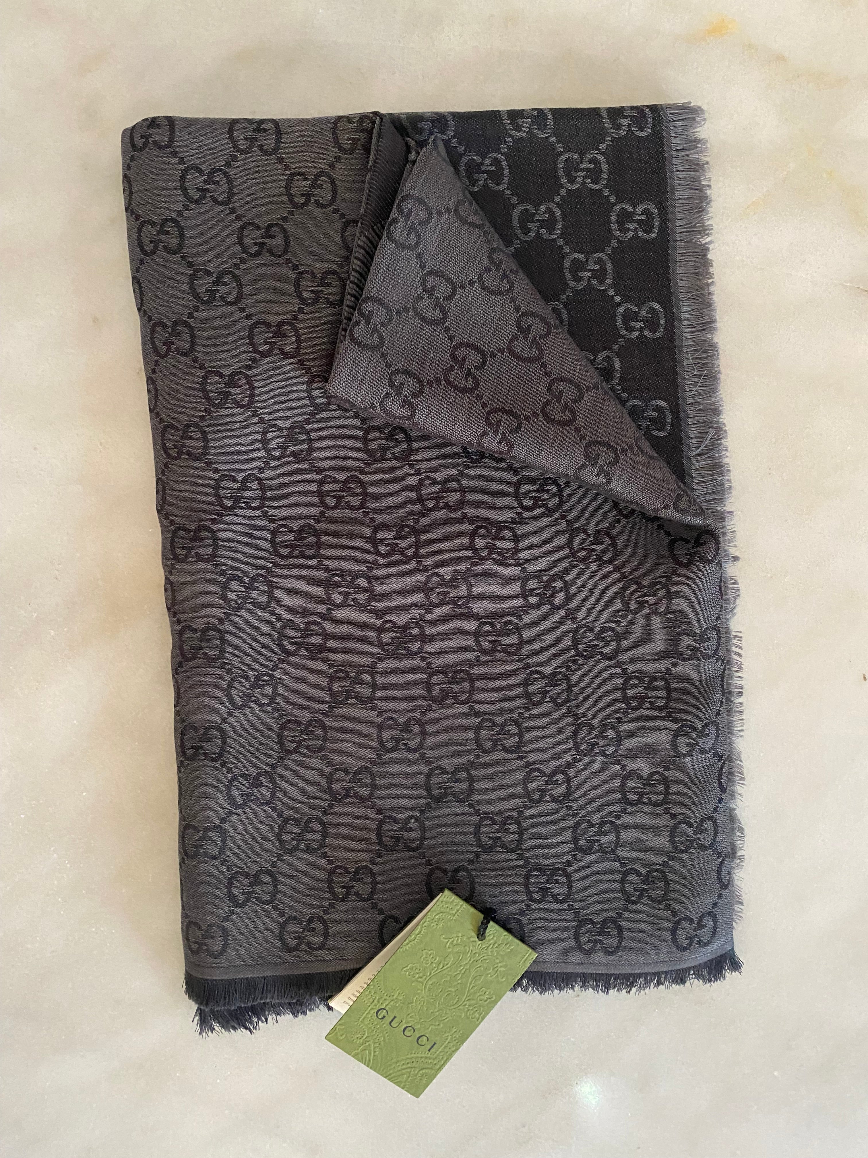 Gucci Dark Grey GG Print Scarf-Scarf-Gucci-The Closet Egypt