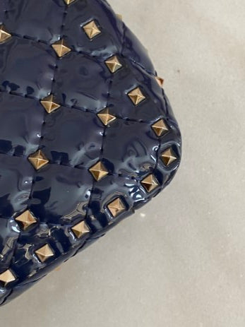 Valentino Navy Blue Medium Rockstud Spike Top Handle Bag W/ Chain-handbag-Valentino-The Closet Egypt