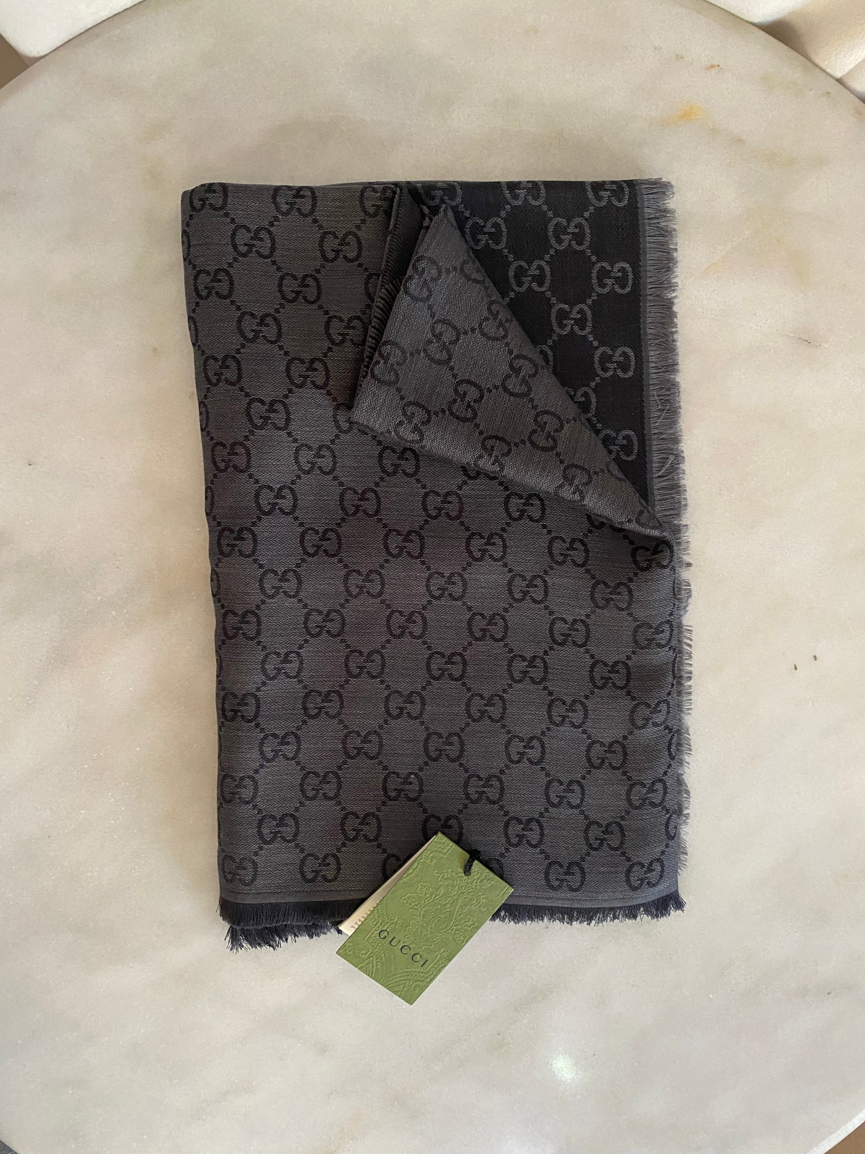 Gucci Dark Grey GG Print Scarf-Scarf-Gucci-The Closet Egypt