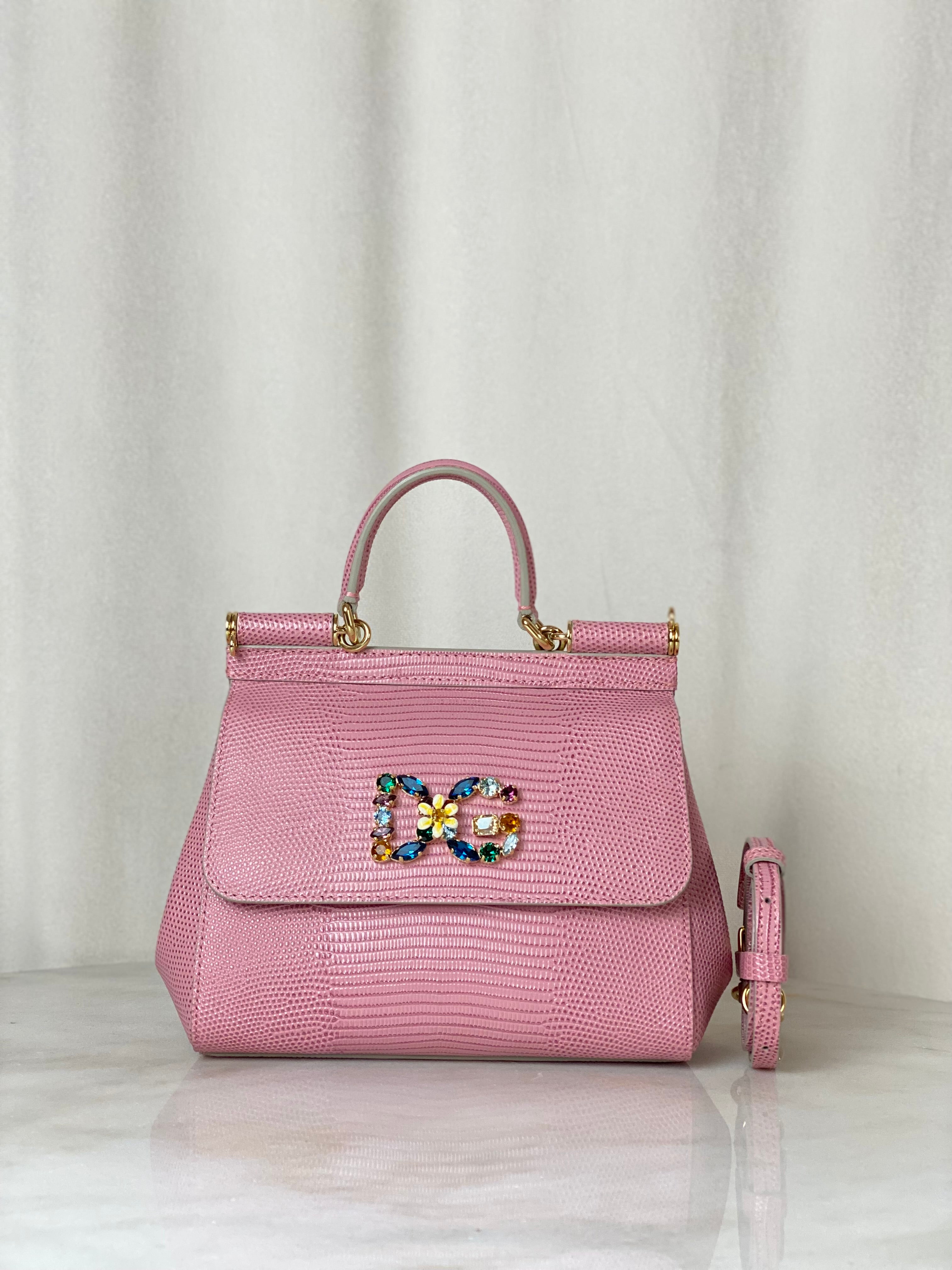 Dolce & Gabbana Pink Iguana Print Crystal Sicily Small Bag