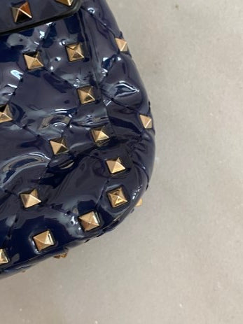 Valentino Navy Blue Medium Rockstud Spike Top Handle Bag W/ Chain-handbag-Valentino-The Closet Egypt