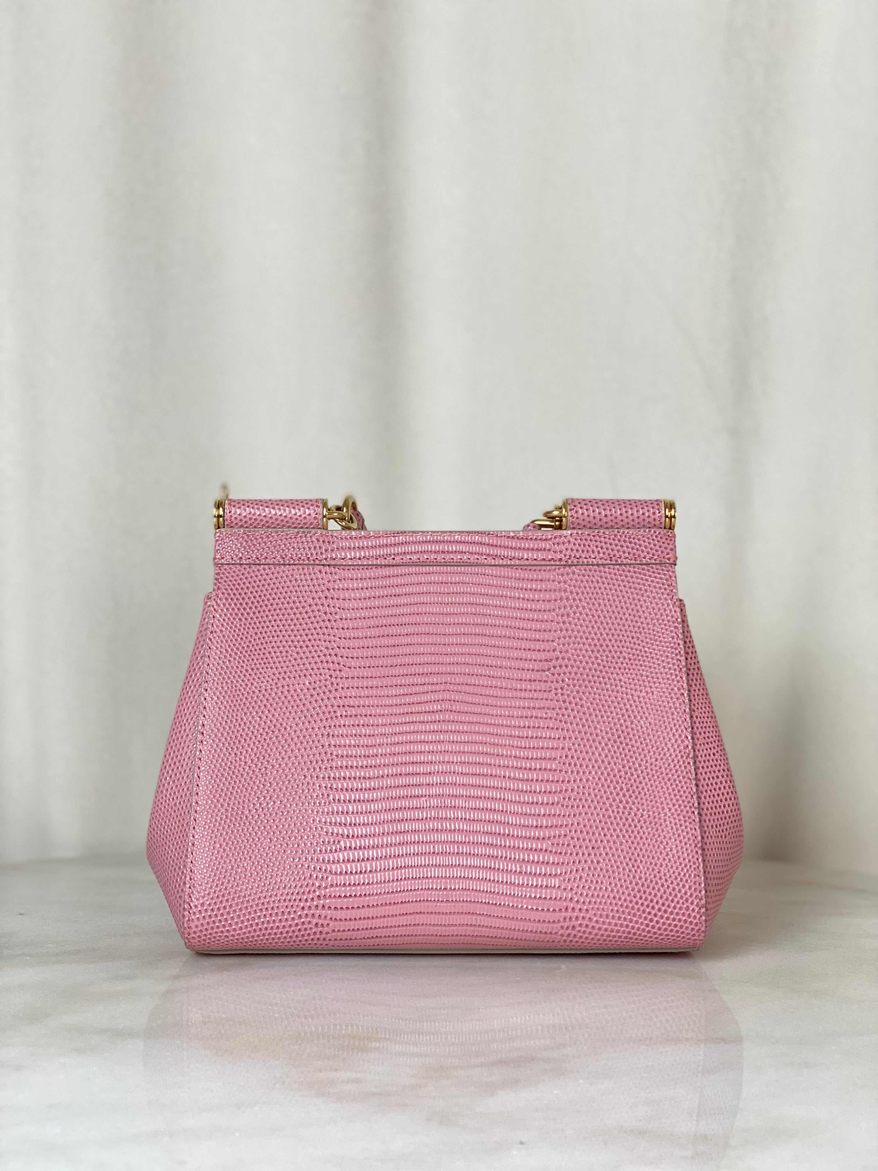 Dolce & Gabbana Pink Iguana Print Crystal Sicily Small Bag