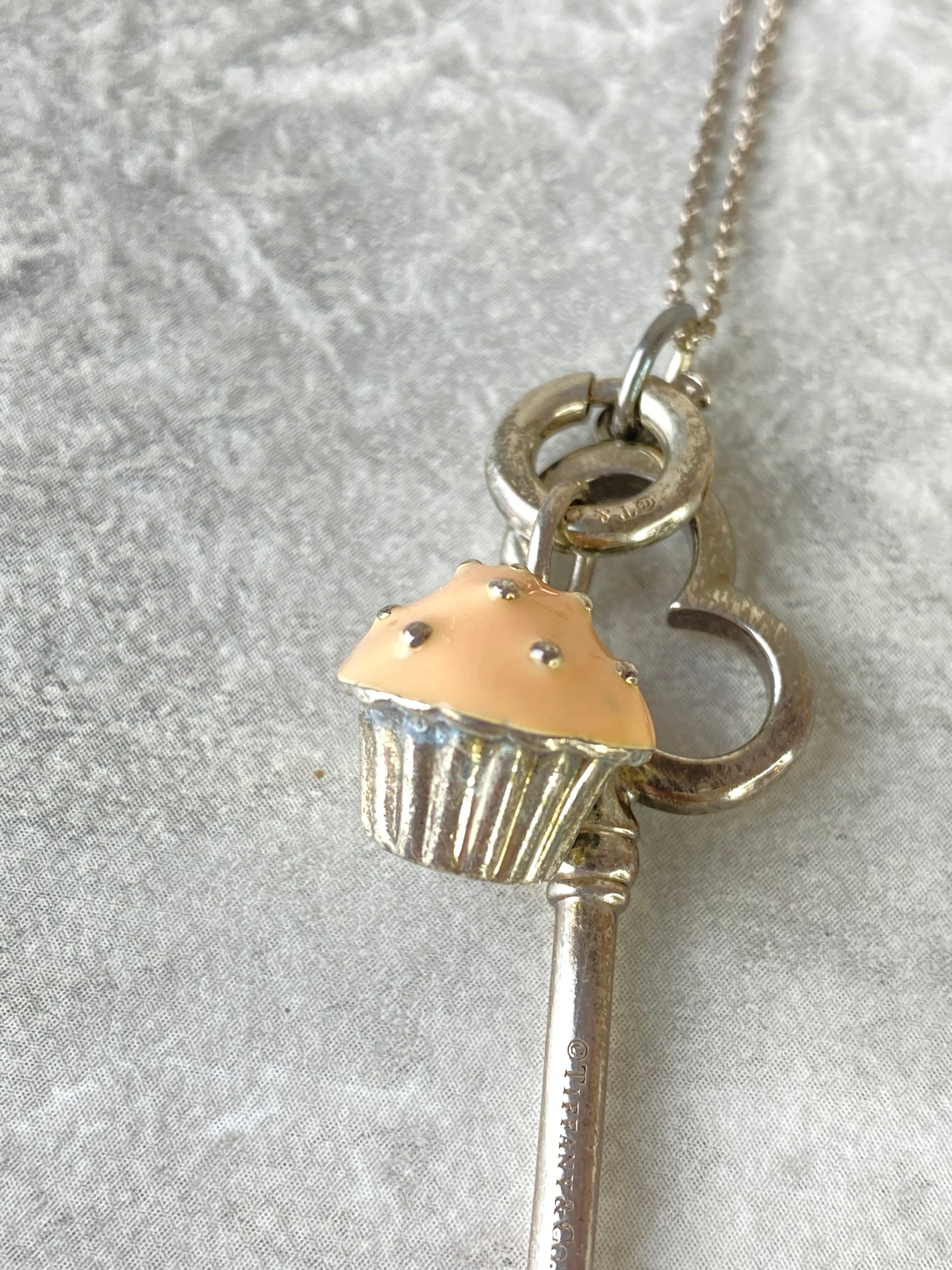 Tiffany & Co. Silver Key Necklace w/ Toy Cupcake-Necklaces-Tiffany & Co-The Closet Egypt