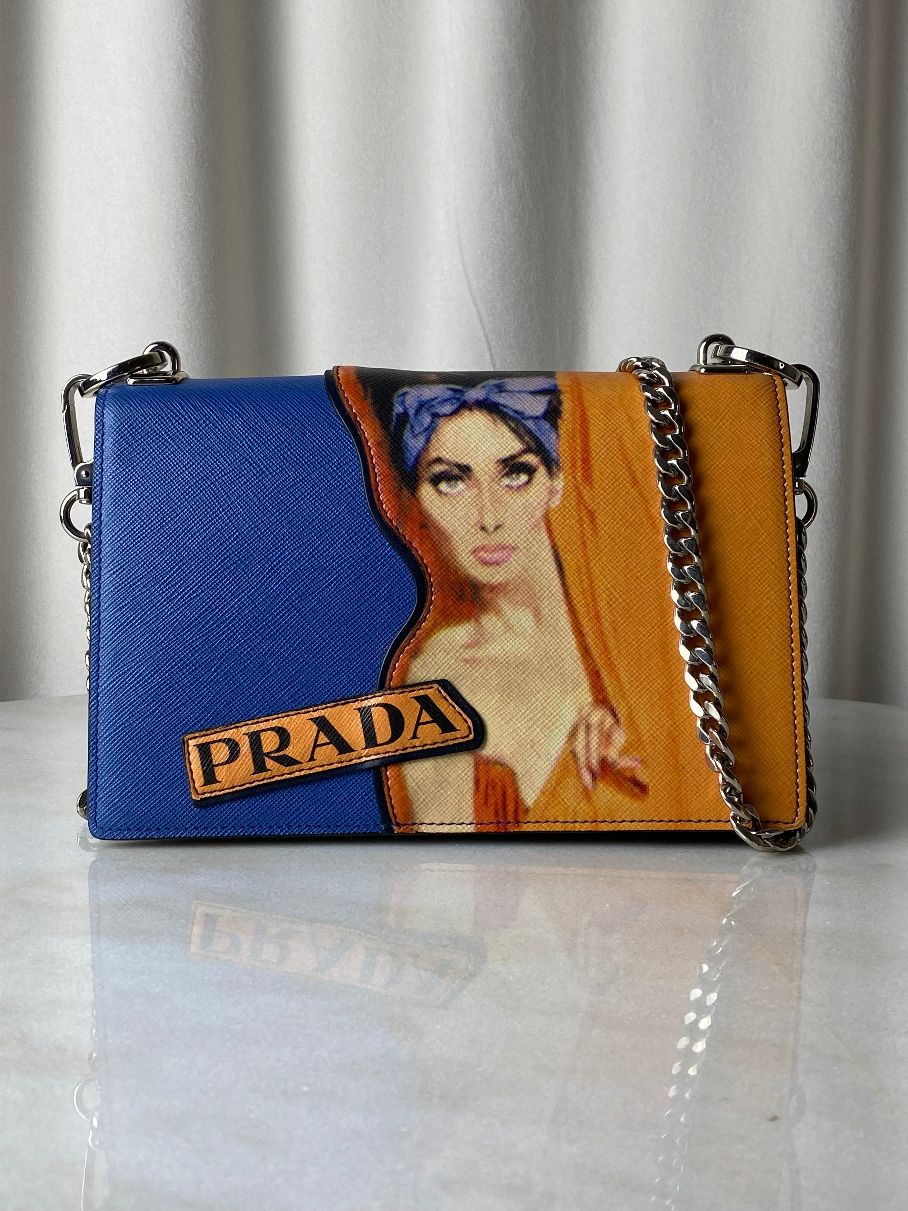 Prada Blue Multicolor Patched Frame Crossbody Bag-handbag-Prada-The Closet Egypt