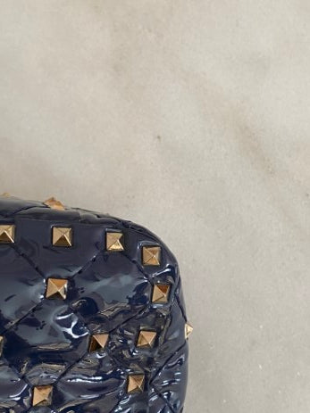 Valentino Navy Blue Medium Rockstud Spike Top Handle Bag W/ Chain-handbag-Valentino-The Closet Egypt