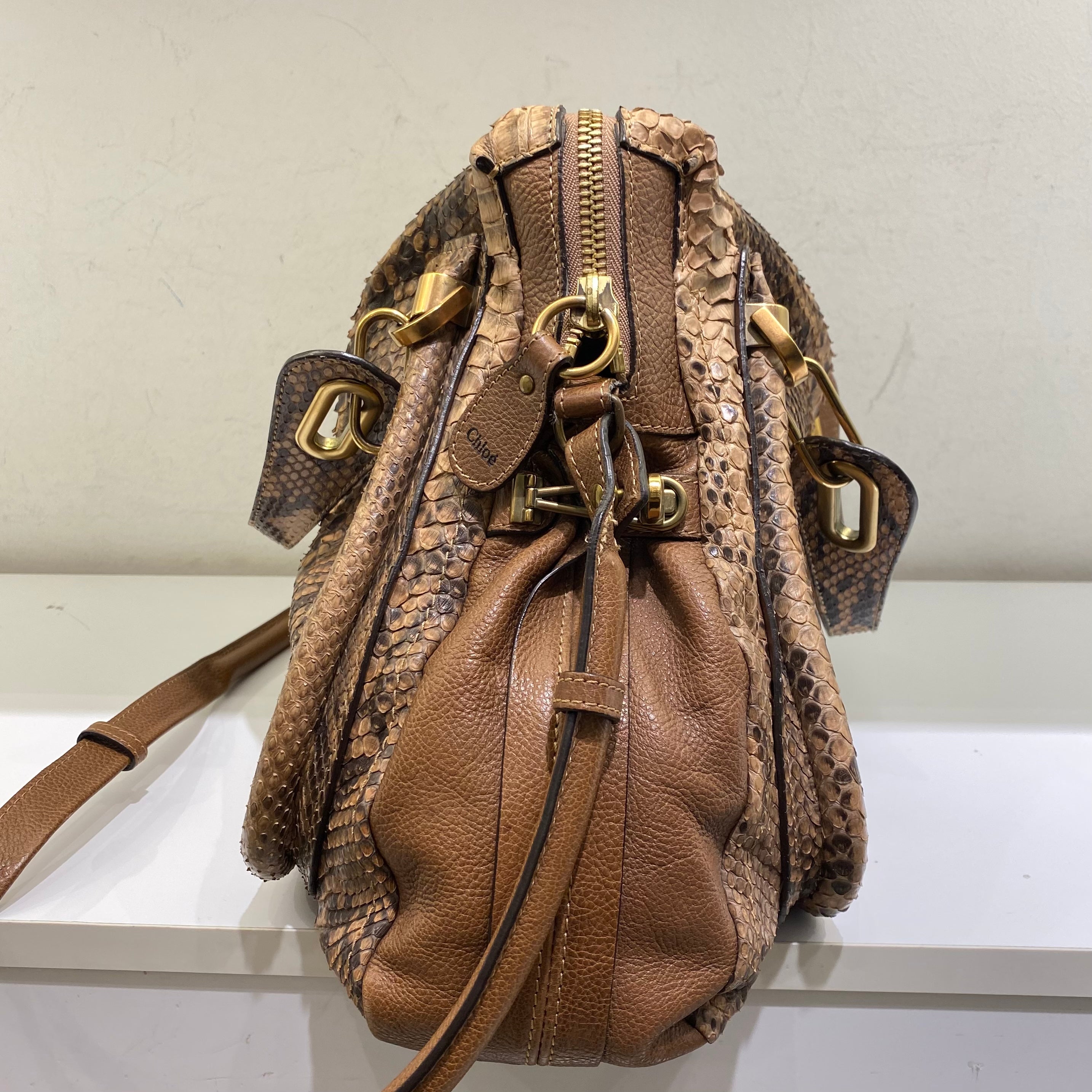 Chloe Brown Python Paraty Tote Shoulder Bag-handbag-Chloe-The Closet Egypt