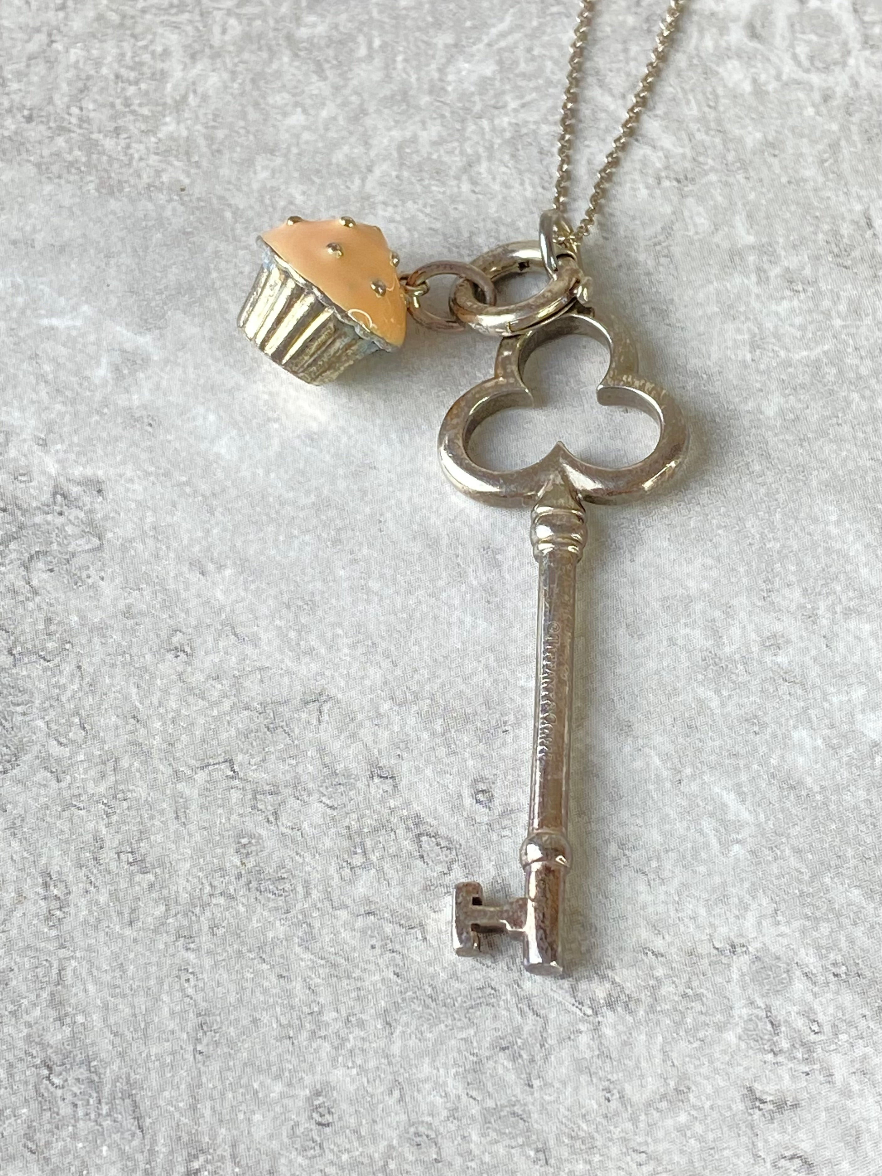 Tiffany & Co. Silver Key Necklace w/ Toy Cupcake-Necklaces-Tiffany & Co-The Closet Egypt