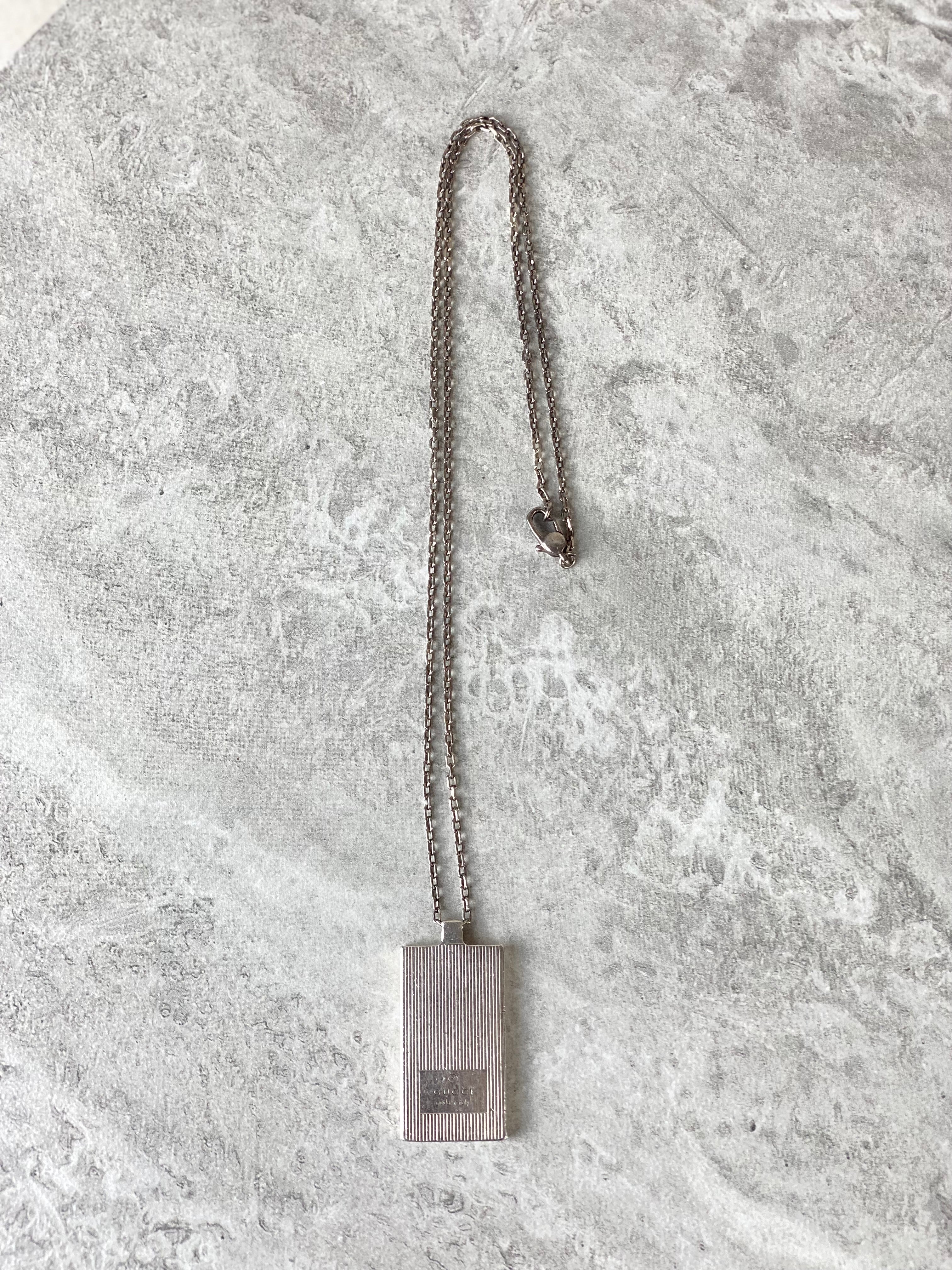 Gucci Silver Logo Rectangle Pendant Necklace-Necklaces-Gucci-The Closet Egypt