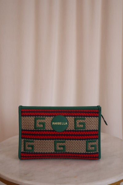 Gucci Green Multicolor Fabric Embroidered Marbella Striped Pouch-Pouch-Gucci-The Closet Egypt