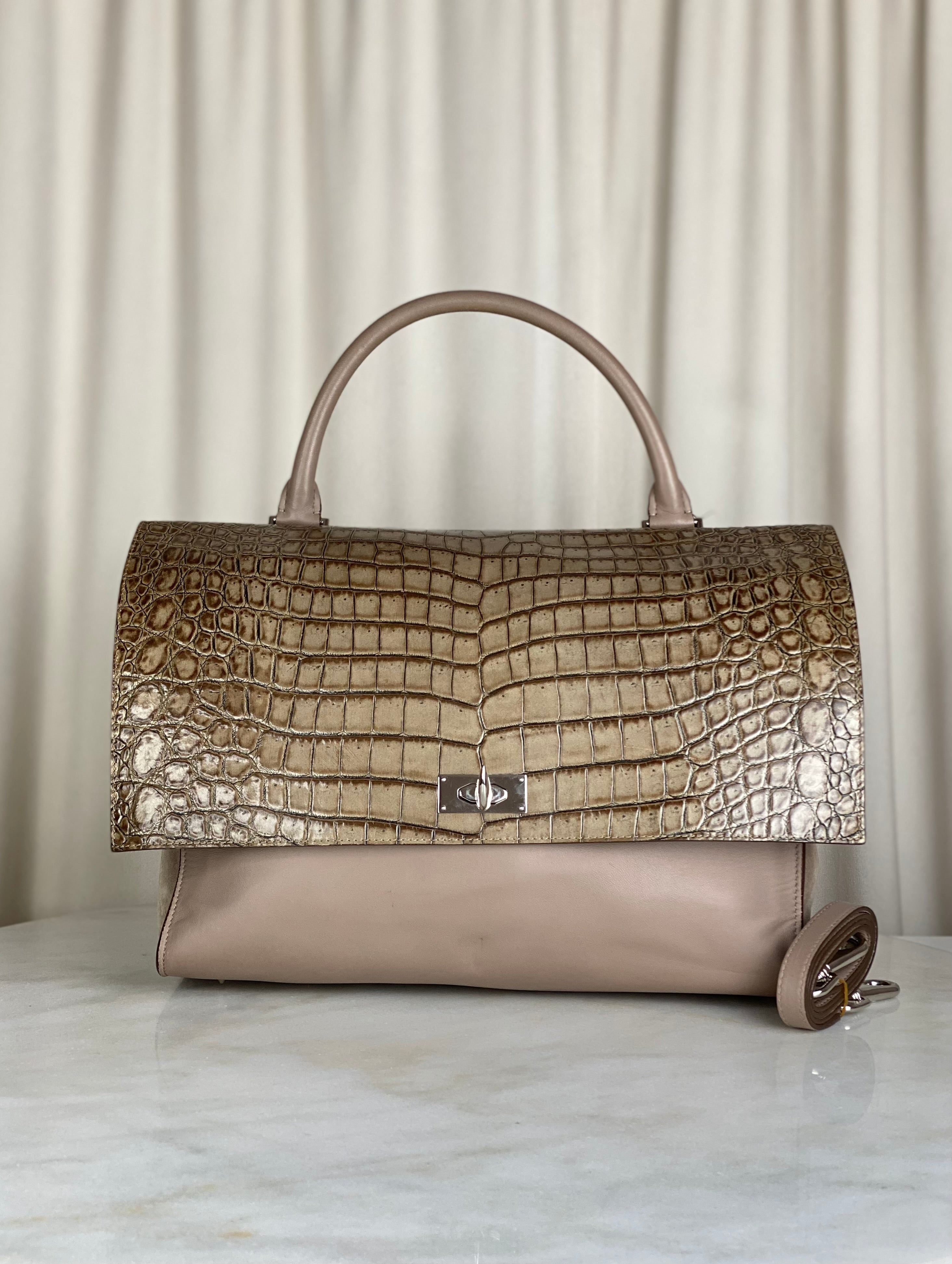 Givenchy Beige Croco Embossed Shark Top Handle Bag-handbag-Givenchy-The Closet Egypt