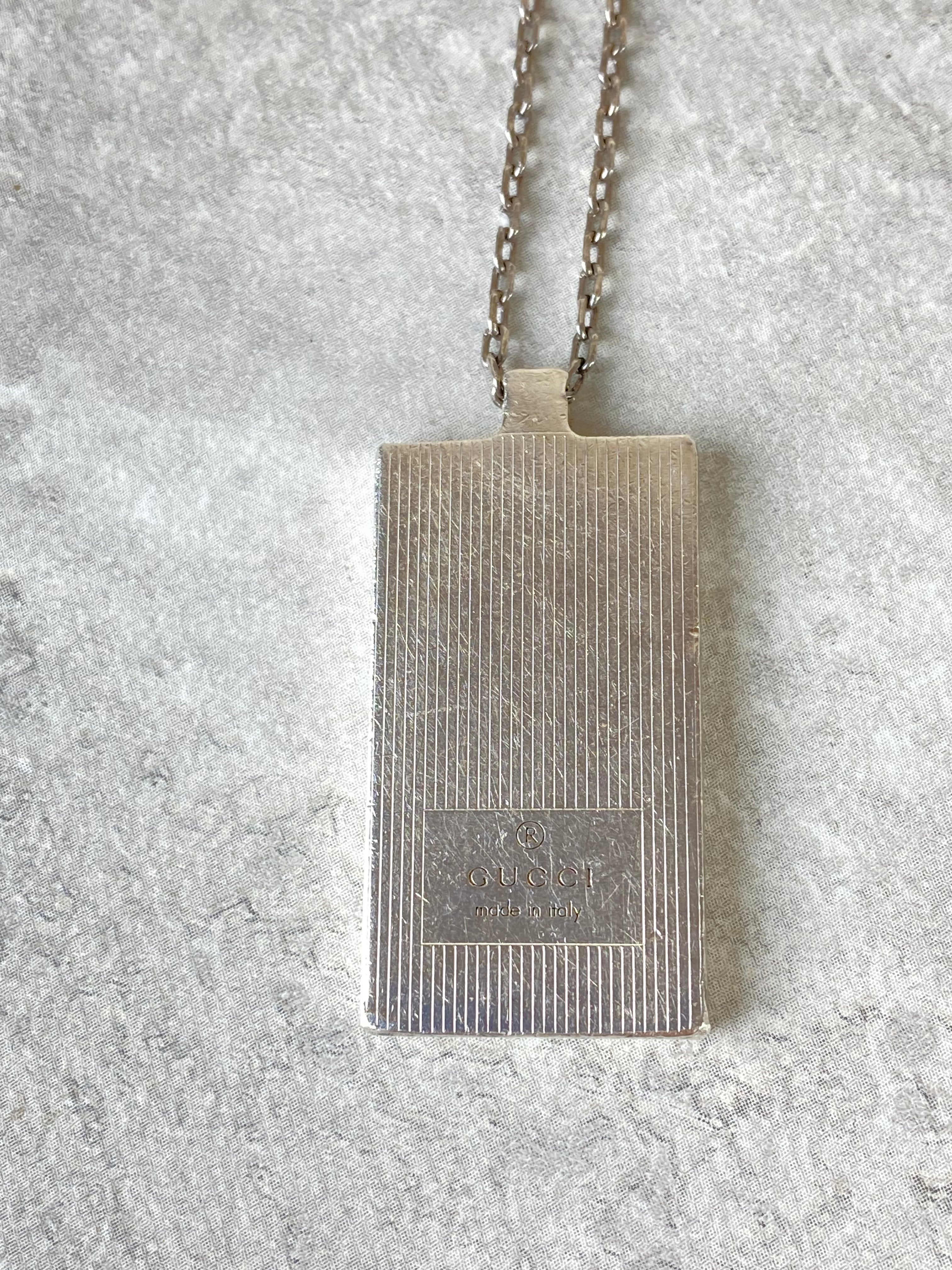 Gucci Silver Logo Rectangle Pendant Necklace-Necklaces-Gucci-The Closet Egypt