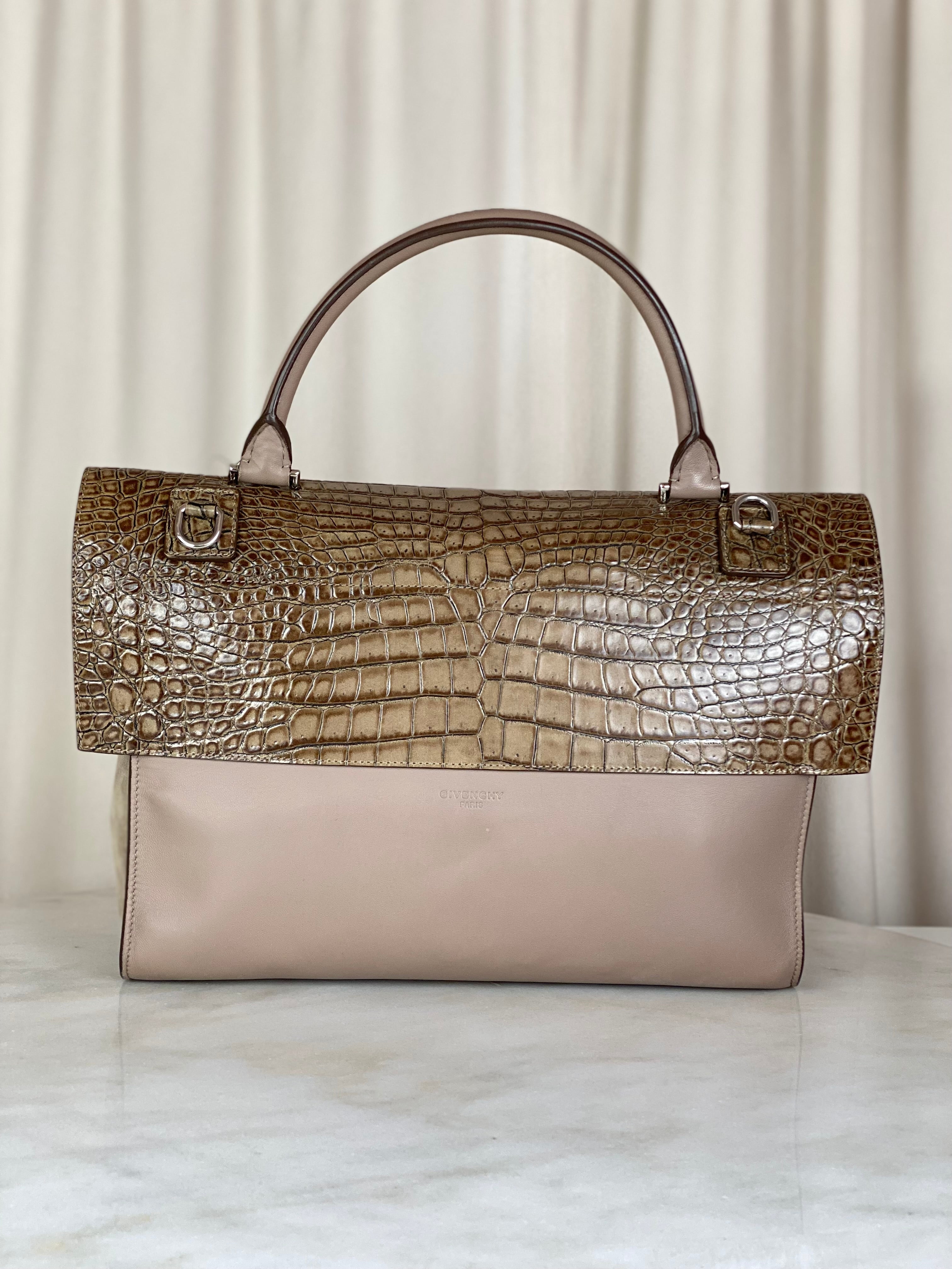 Givenchy Beige Croco Embossed Shark Top Handle Bag-handbag-Givenchy-The Closet Egypt