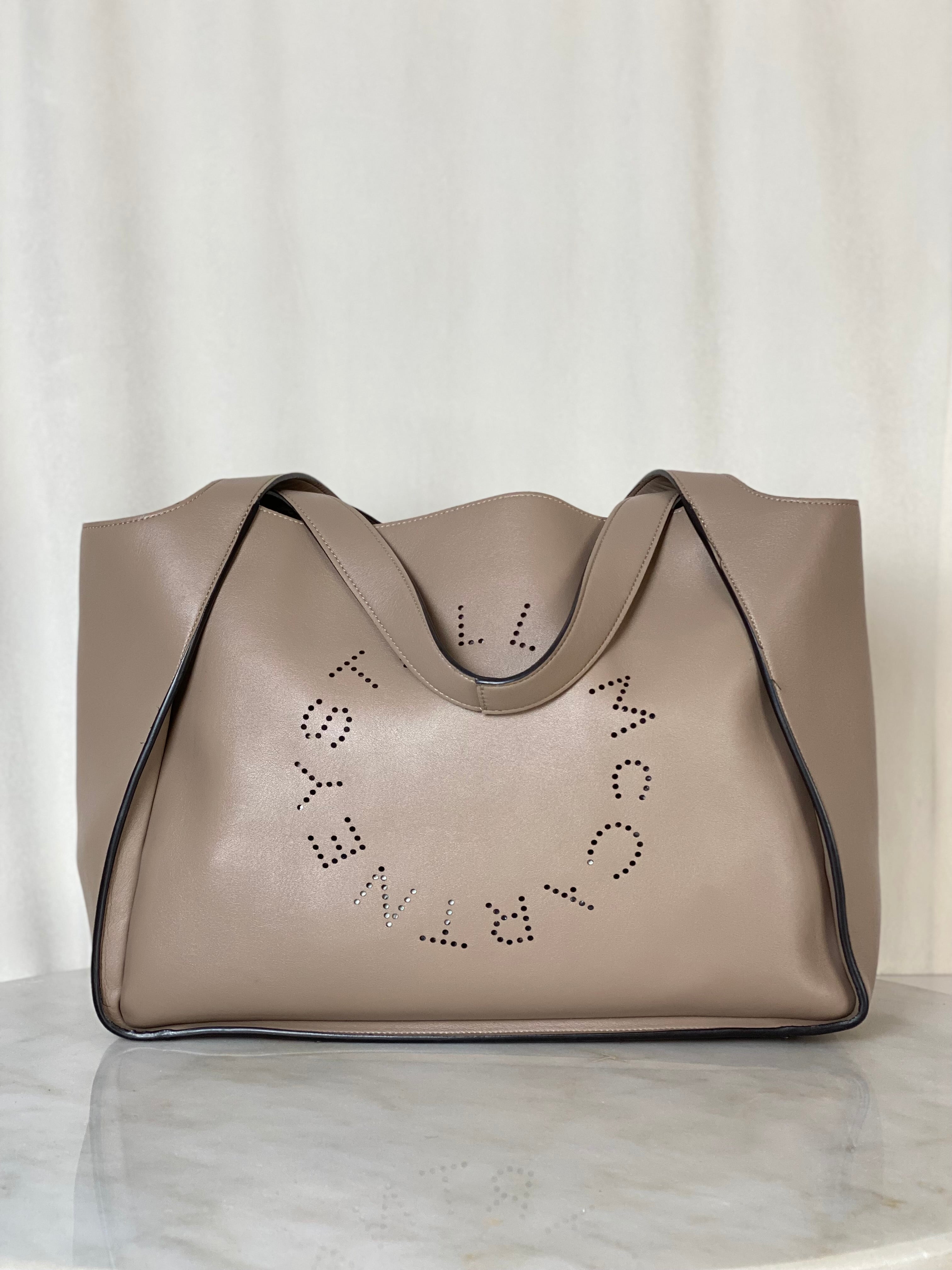 Stella Mccartney Beige Logo Altermat Moss Tote Bag W/ Pouch