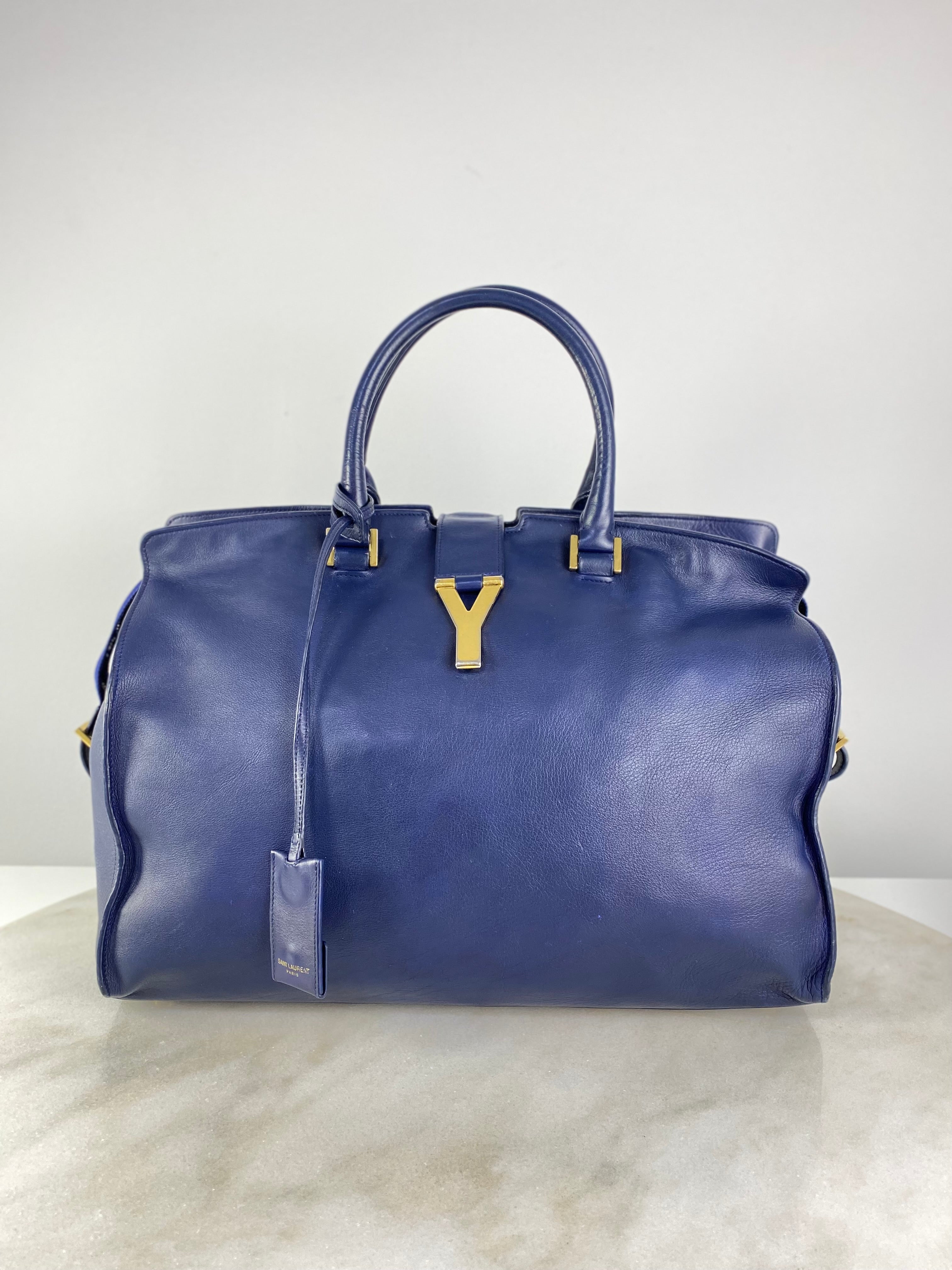 YSL Blue ChYc Large Cabas Y Lock Tote Bag