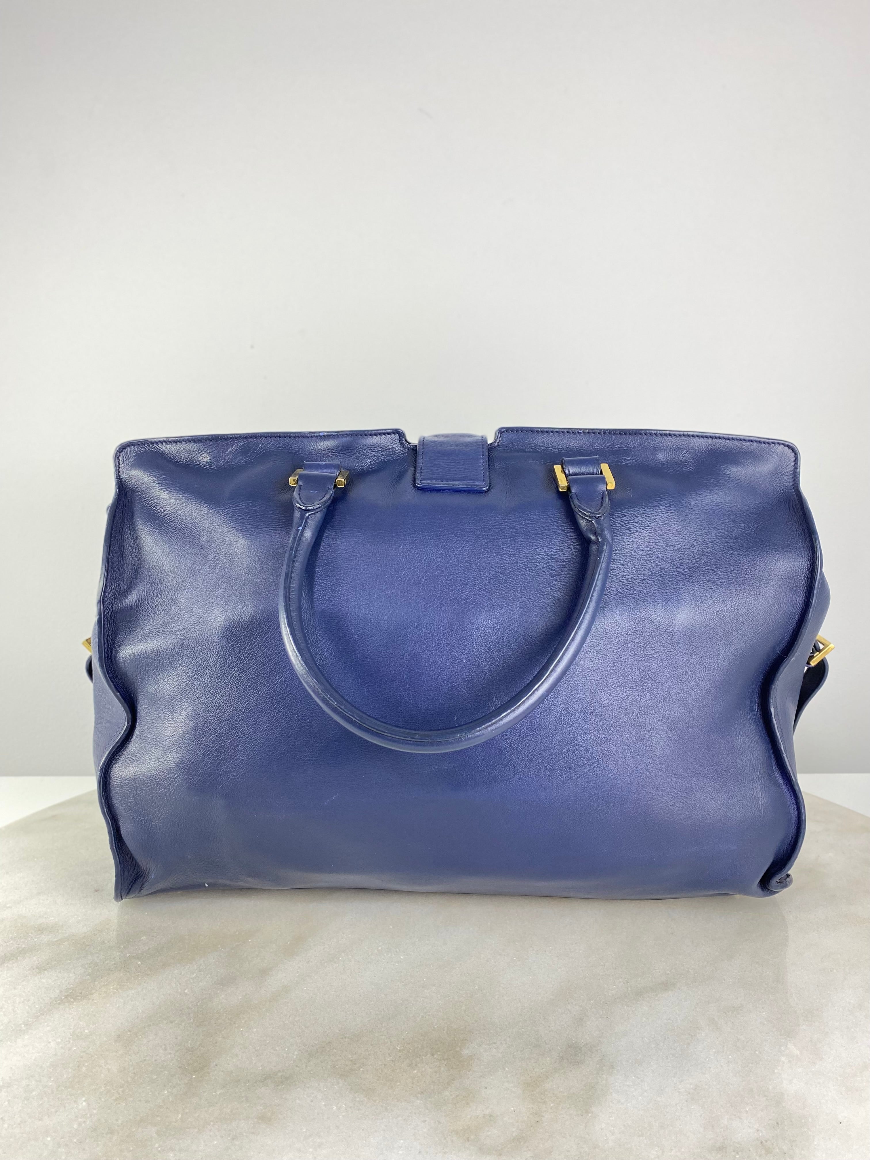 YSL Blue ChYc Large Cabas Y Lock Tote Bag