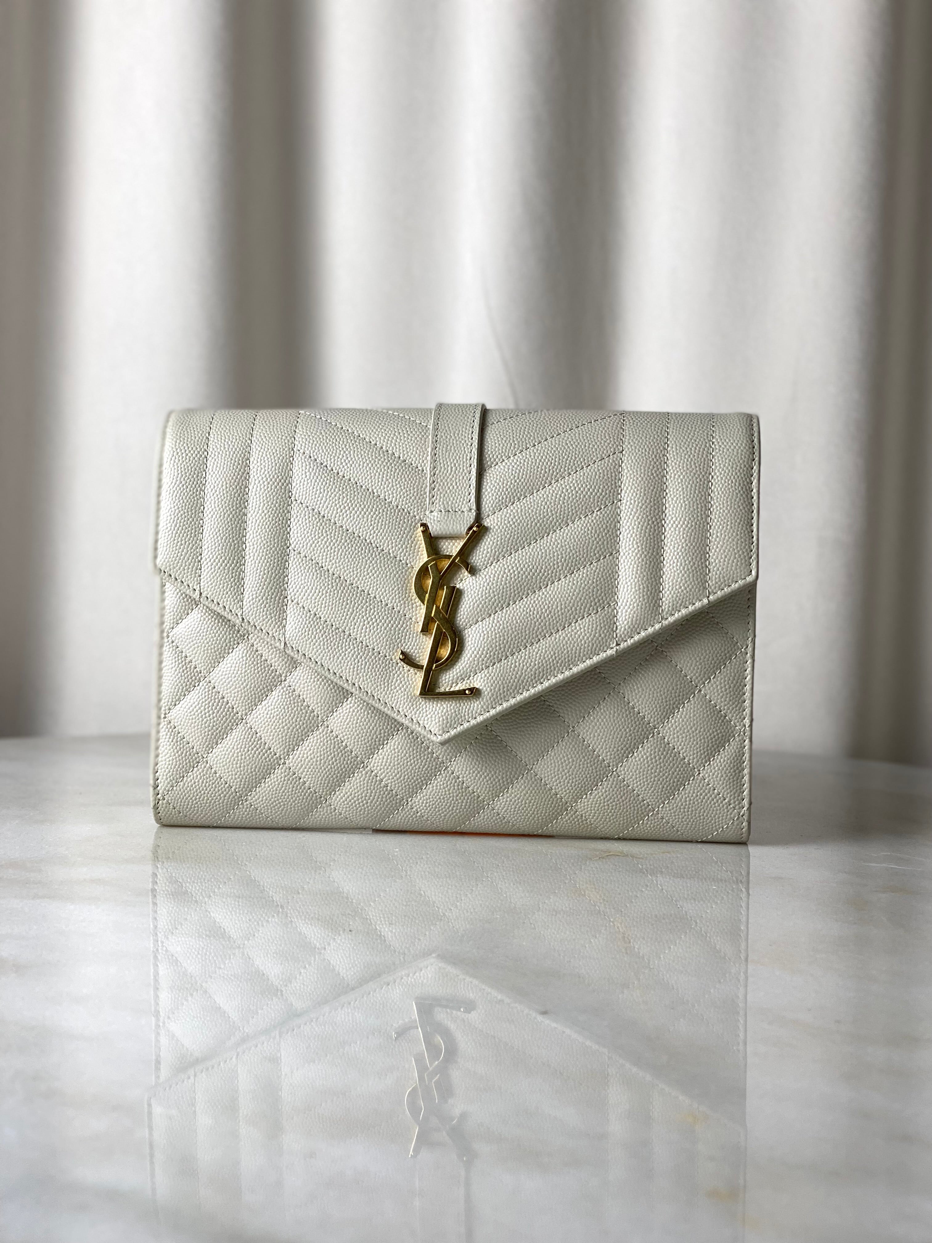 YSL Creme Envelope Clutch-Clutch-YSL-The Closet Egypt