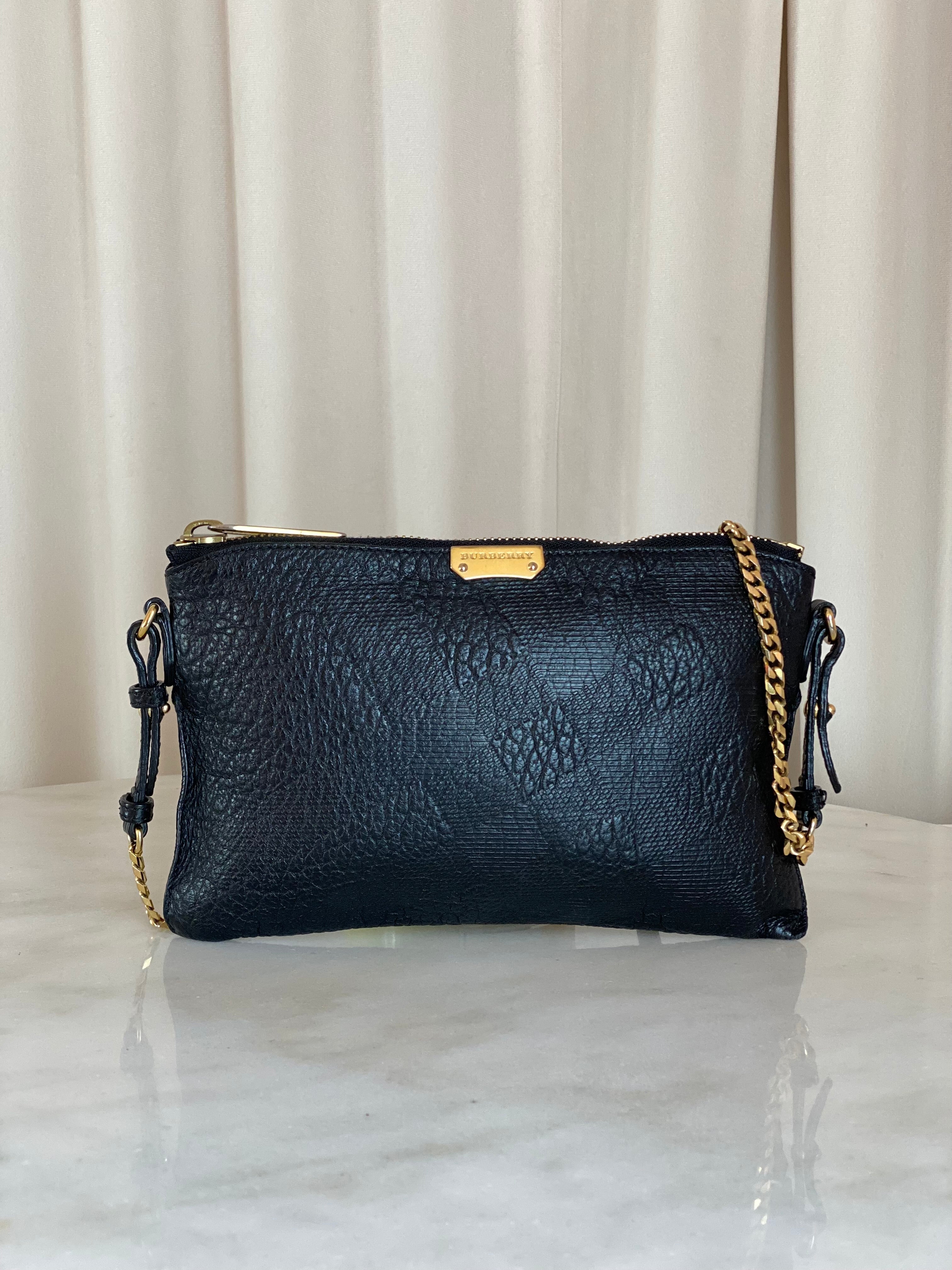 Burberry Black Embossed Peyton Crossbody Bag W/ Chain