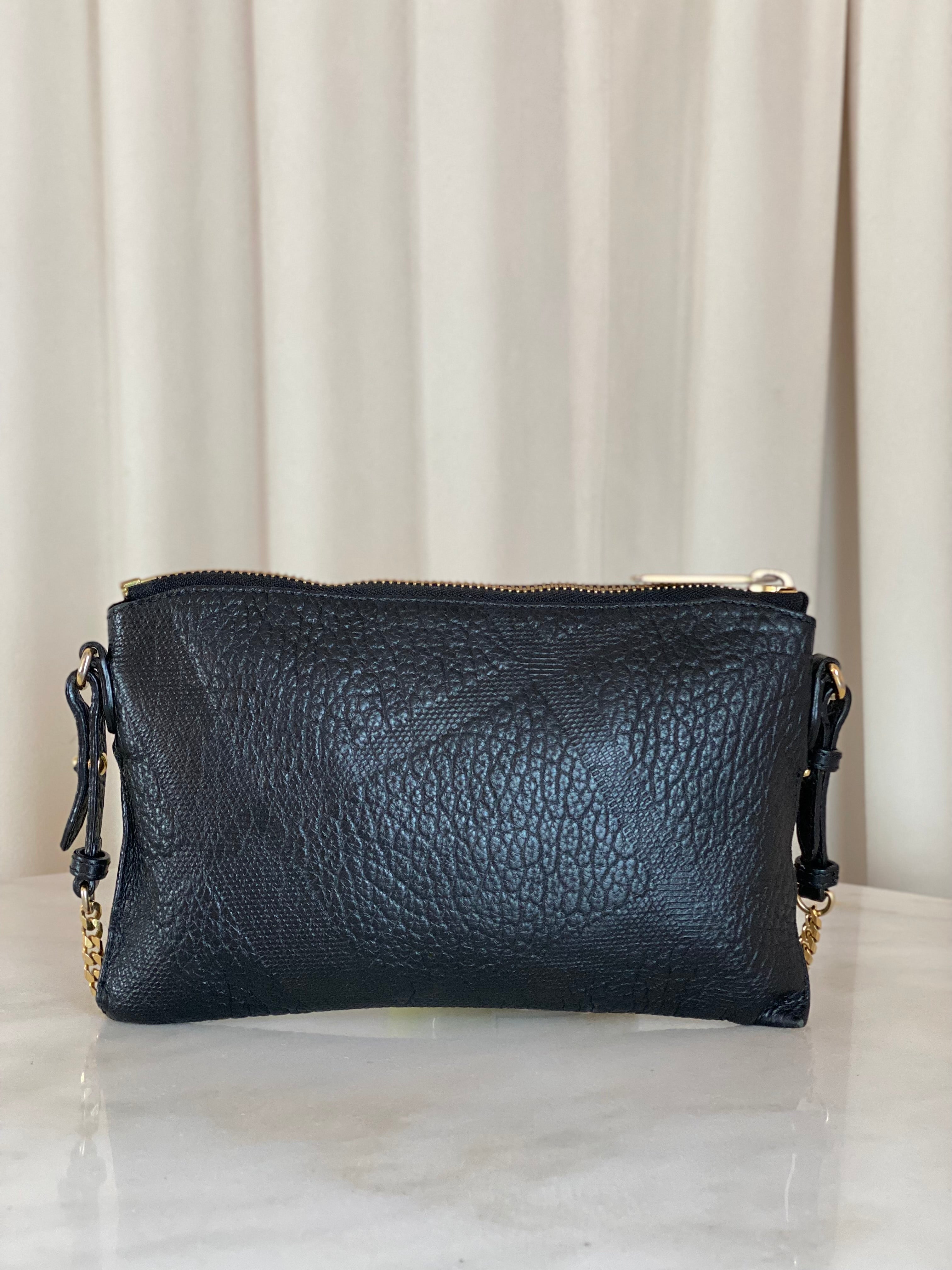 Burberry Black Embossed Peyton Crossbody Bag W/ Chain