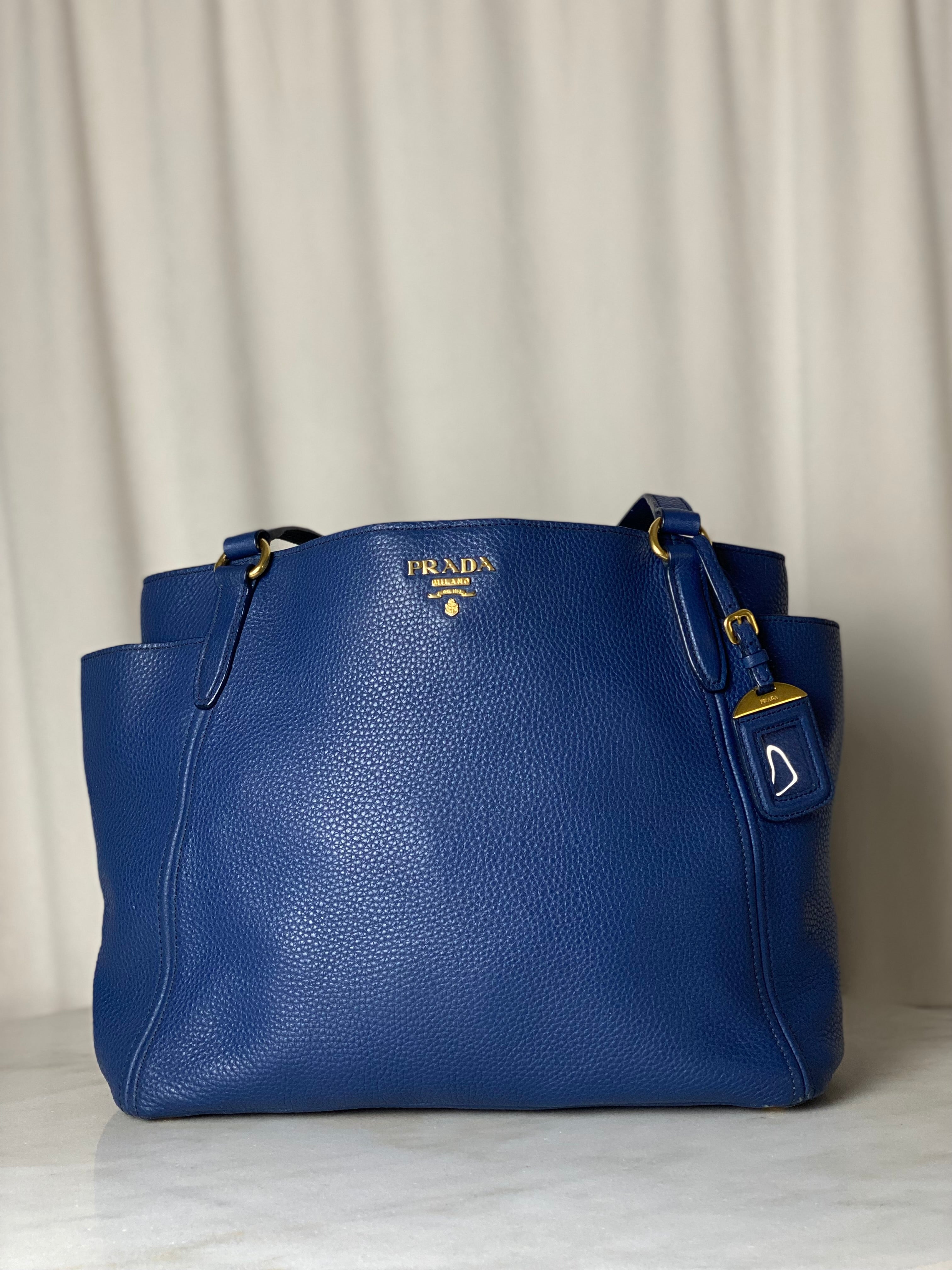 Prada Blue Vitello Daino Side Pocket Shoulder Bag-handbag-Prada-The Closet Egypt