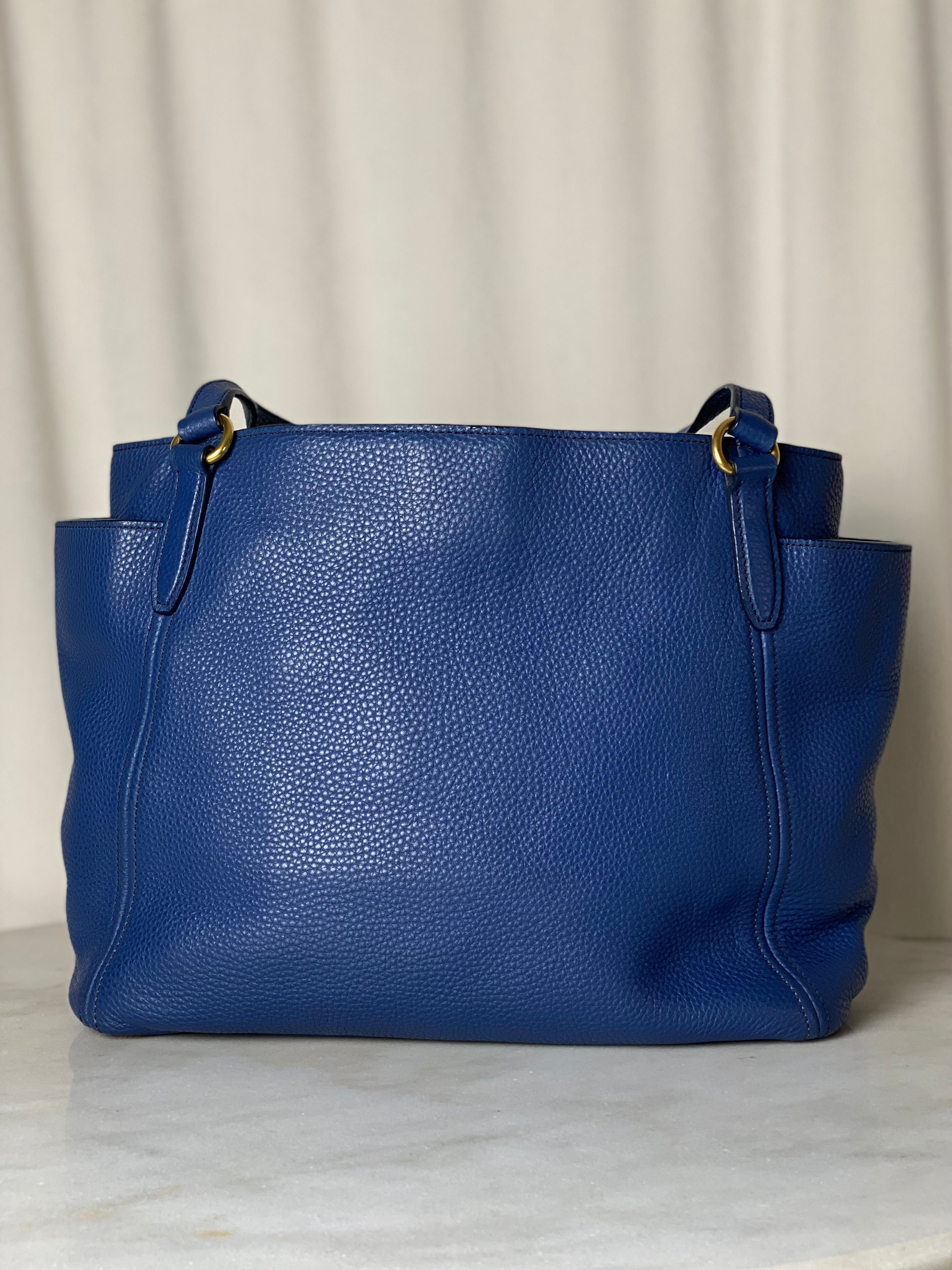 Prada Blue Vitello Daino Side Pocket Shoulder Bag-handbag-Prada-The Closet Egypt