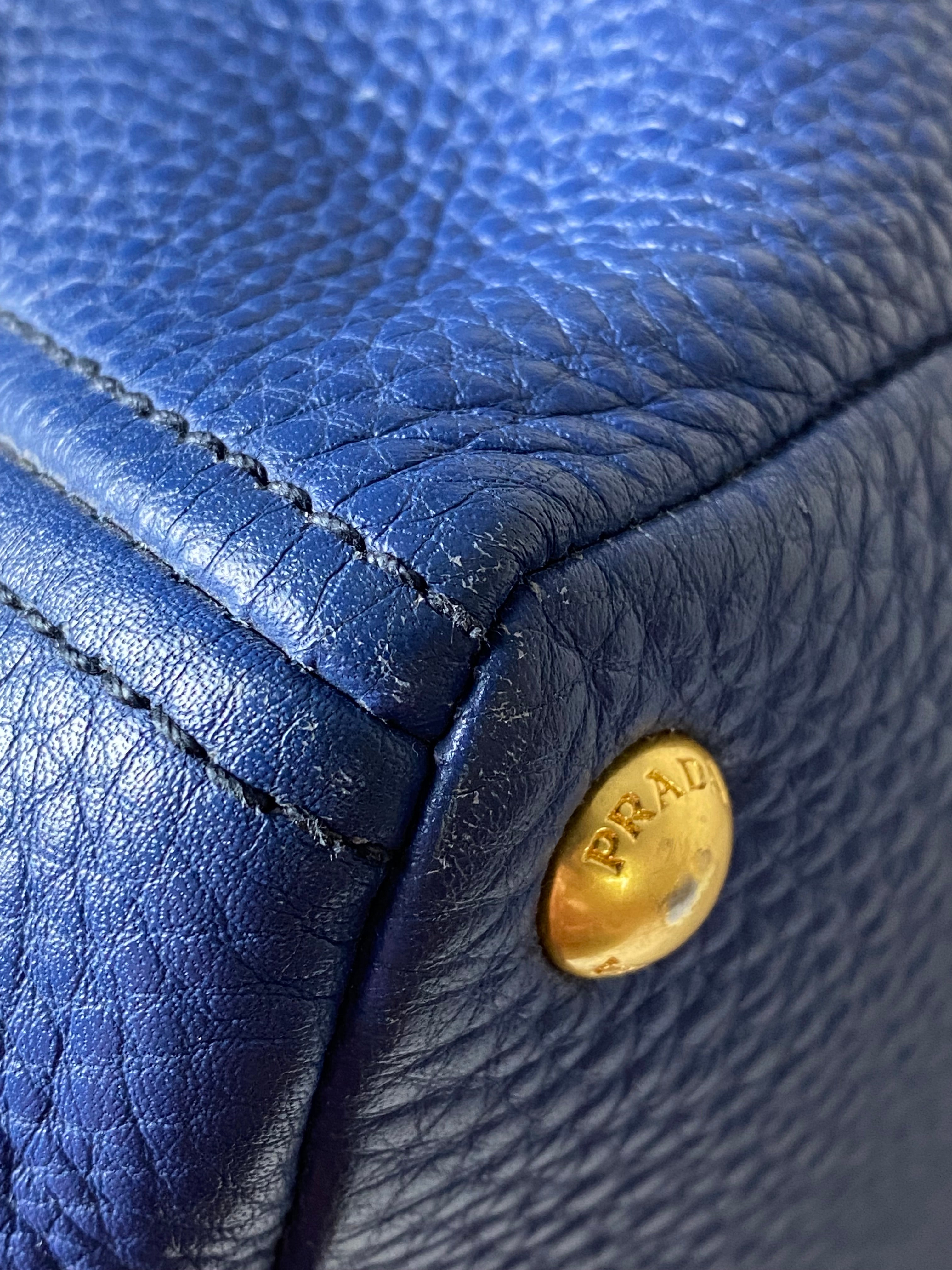 Prada Blue Vitello Daino Side Pocket Shoulder Bag-handbag-Prada-The Closet Egypt