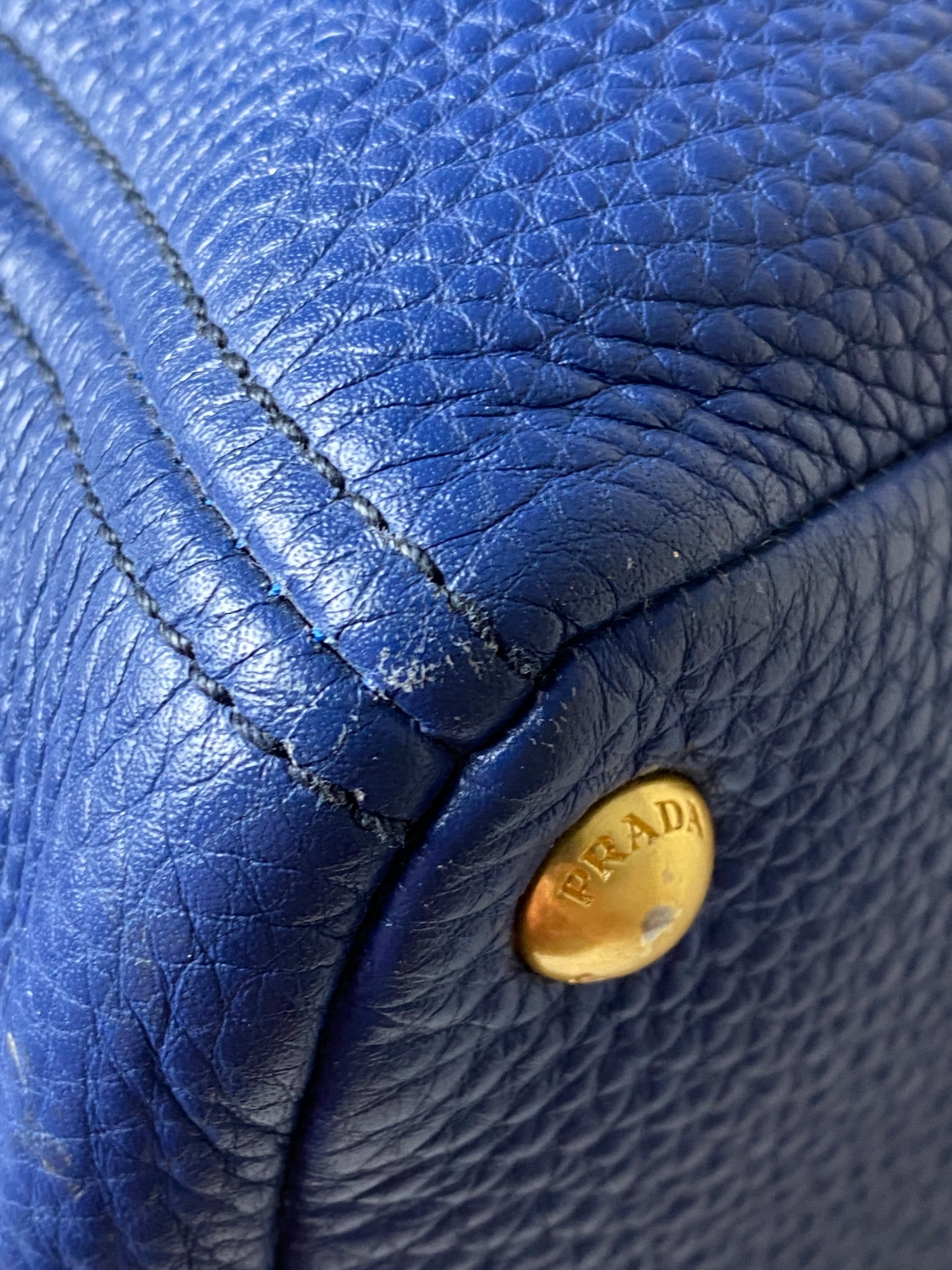 Prada Blue Vitello Daino Side Pocket Shoulder Bag-handbag-Prada-The Closet Egypt
