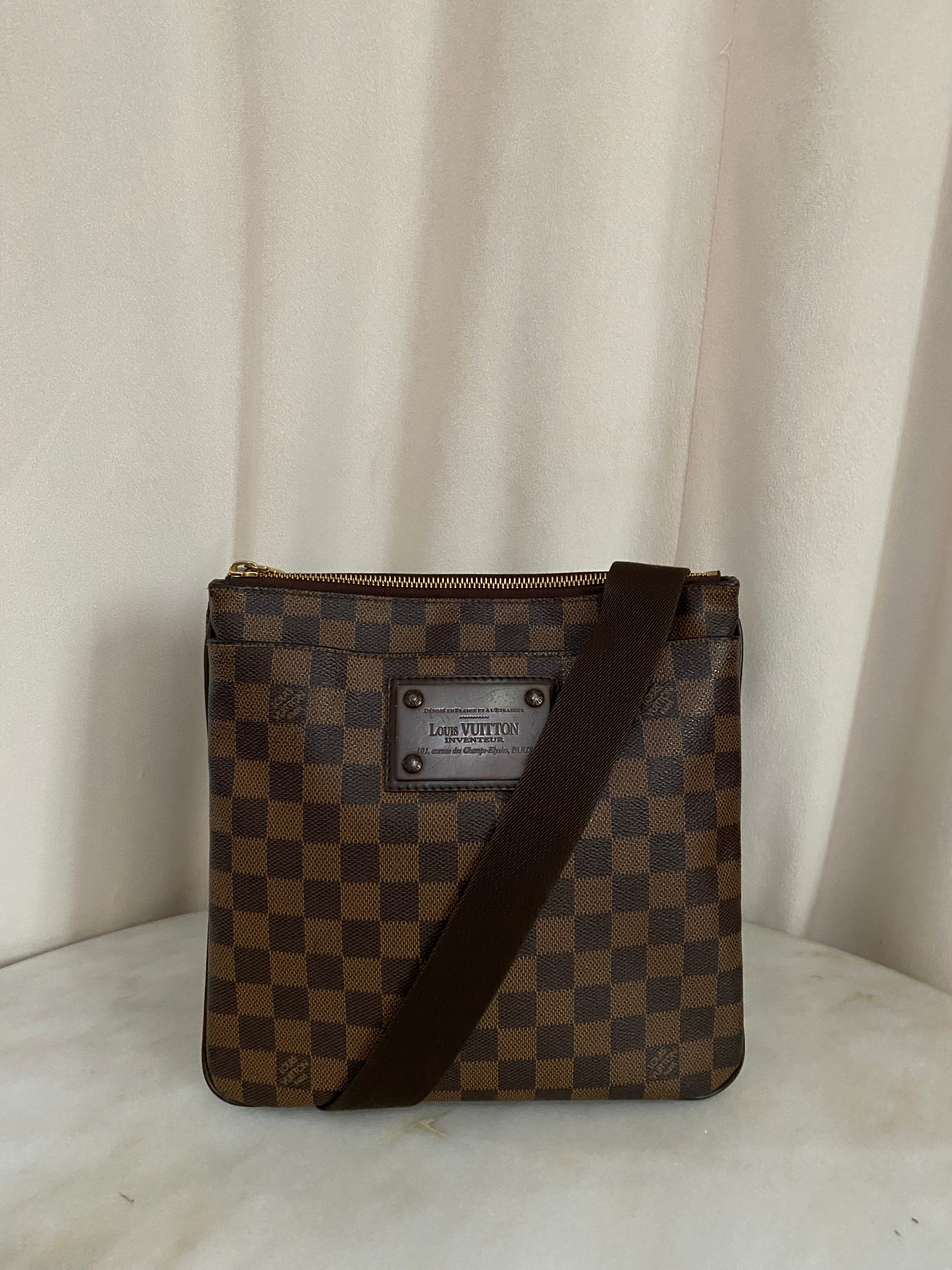 Louis Vuitton Damier Ebene Brooklyn Pochette Plate Messenger Crossbody Bag-handbag-Louis Vuitton-The Closet Egypt