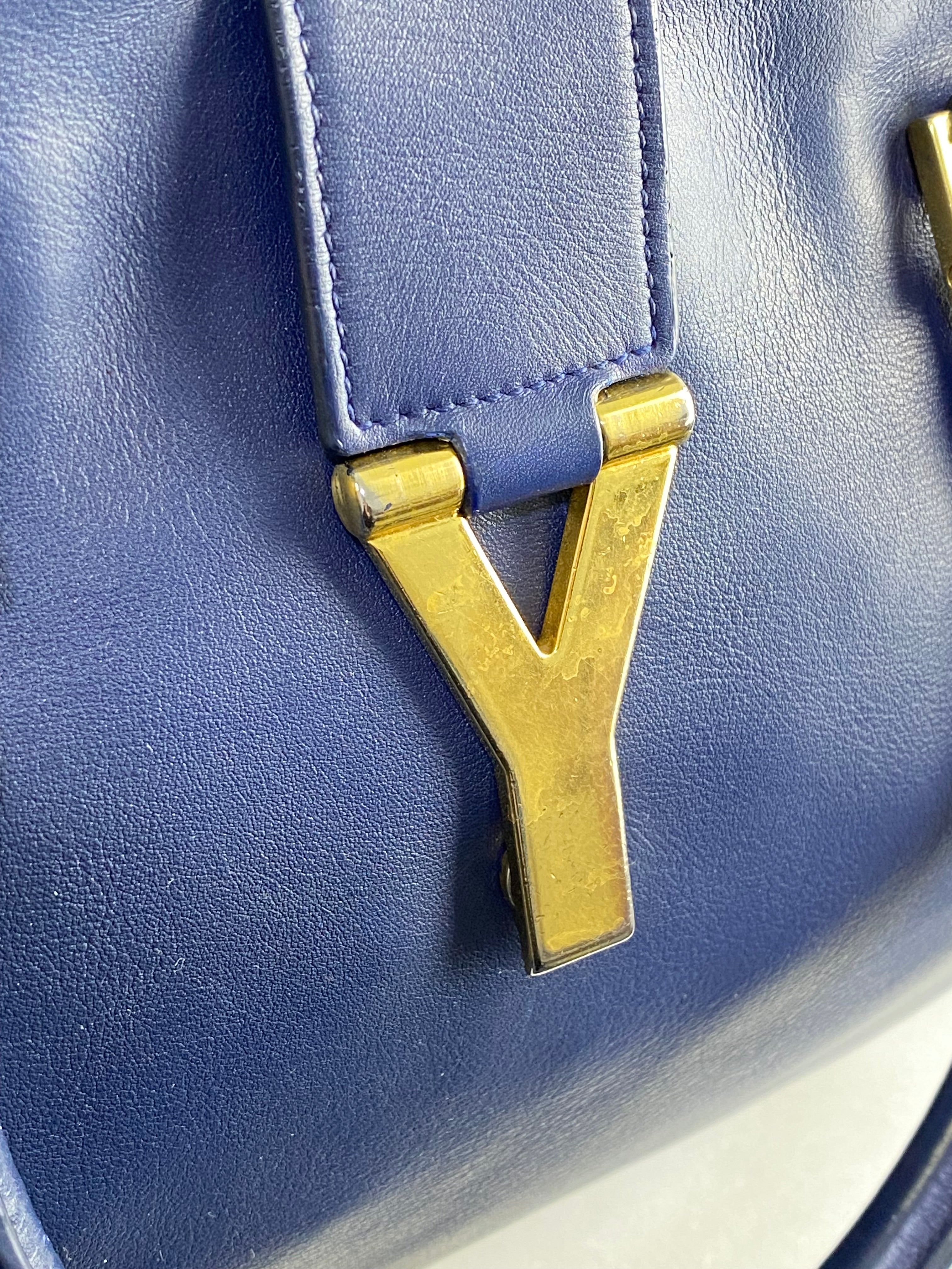 YSL Blue ChYc Large Cabas Y Lock Tote Bag