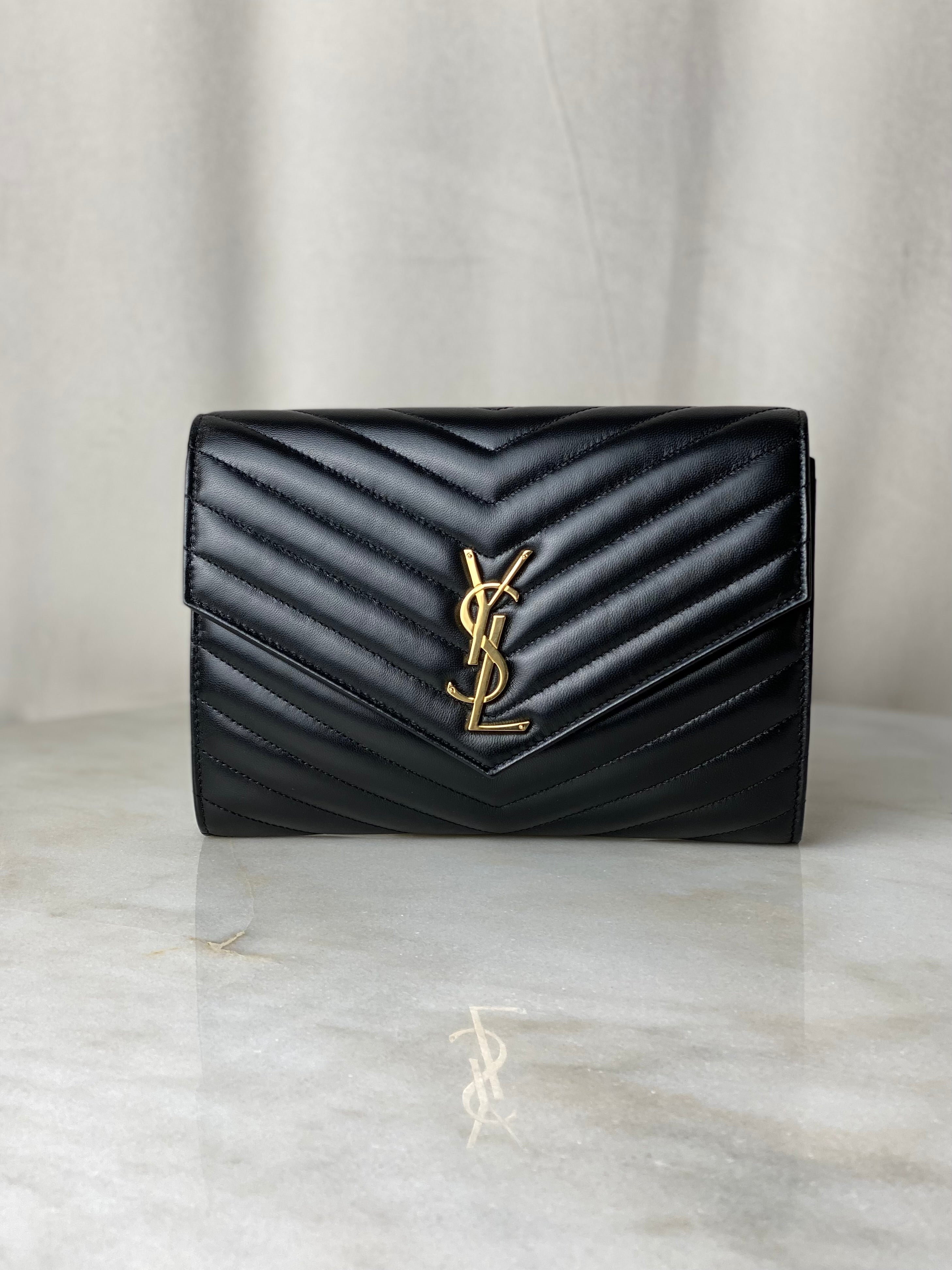 YSL Black Cassandre Matelasse Envelope Clutch-Clutch-YSL-The Closet Egypt