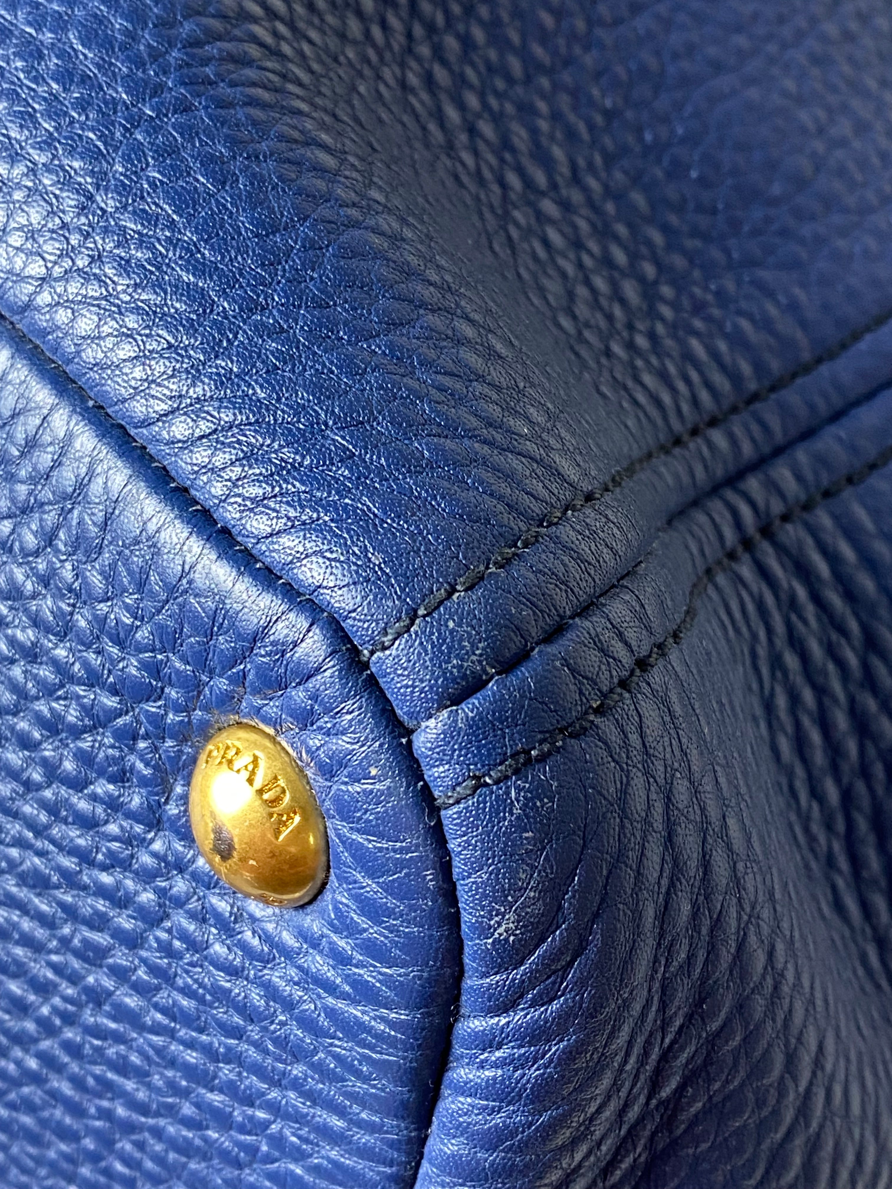 Prada Blue Vitello Daino Side Pocket Shoulder Bag-handbag-Prada-The Closet Egypt