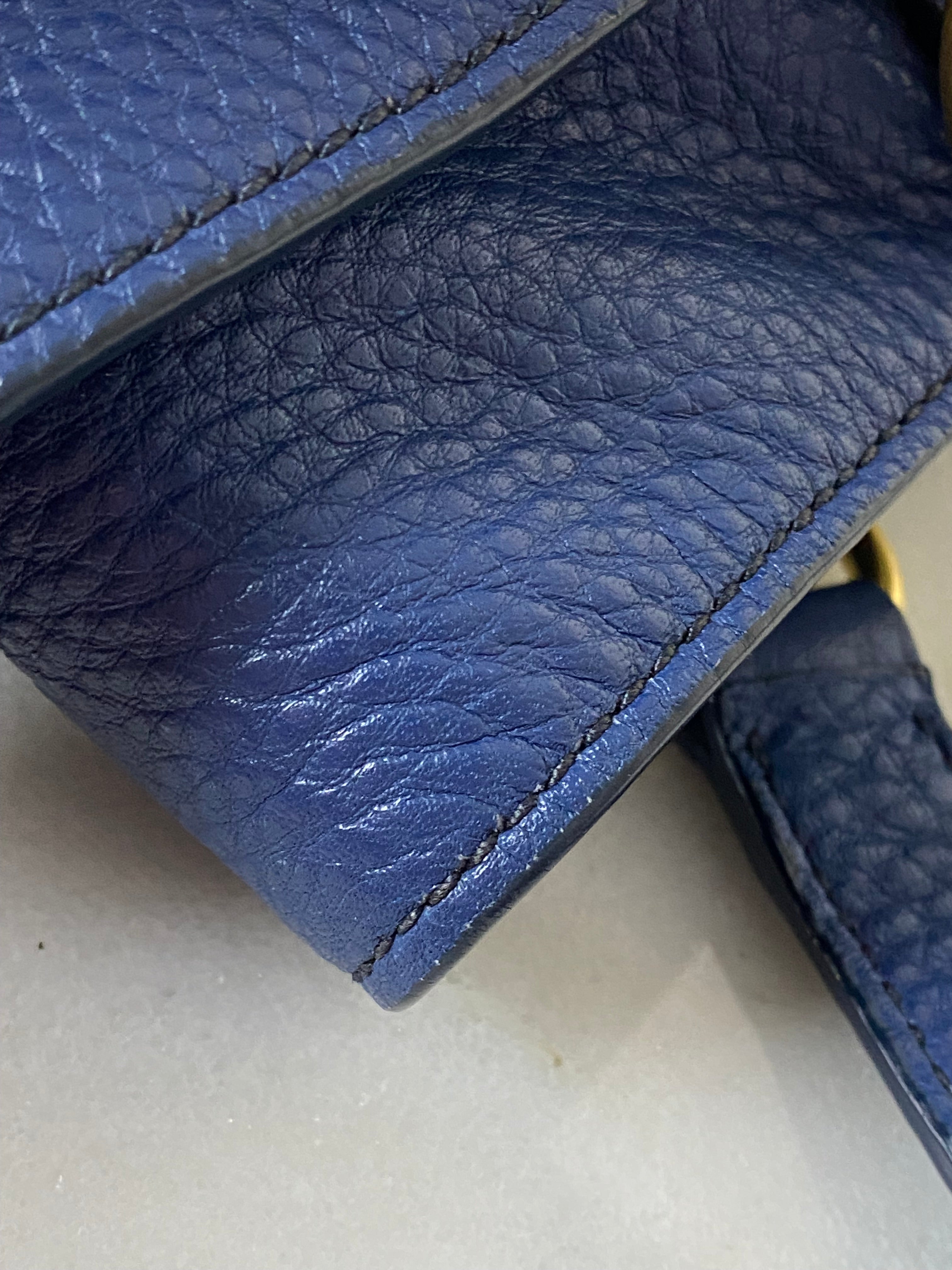 Prada Blue Vitello Daino Side Pocket Shoulder Bag-handbag-Prada-The Closet Egypt