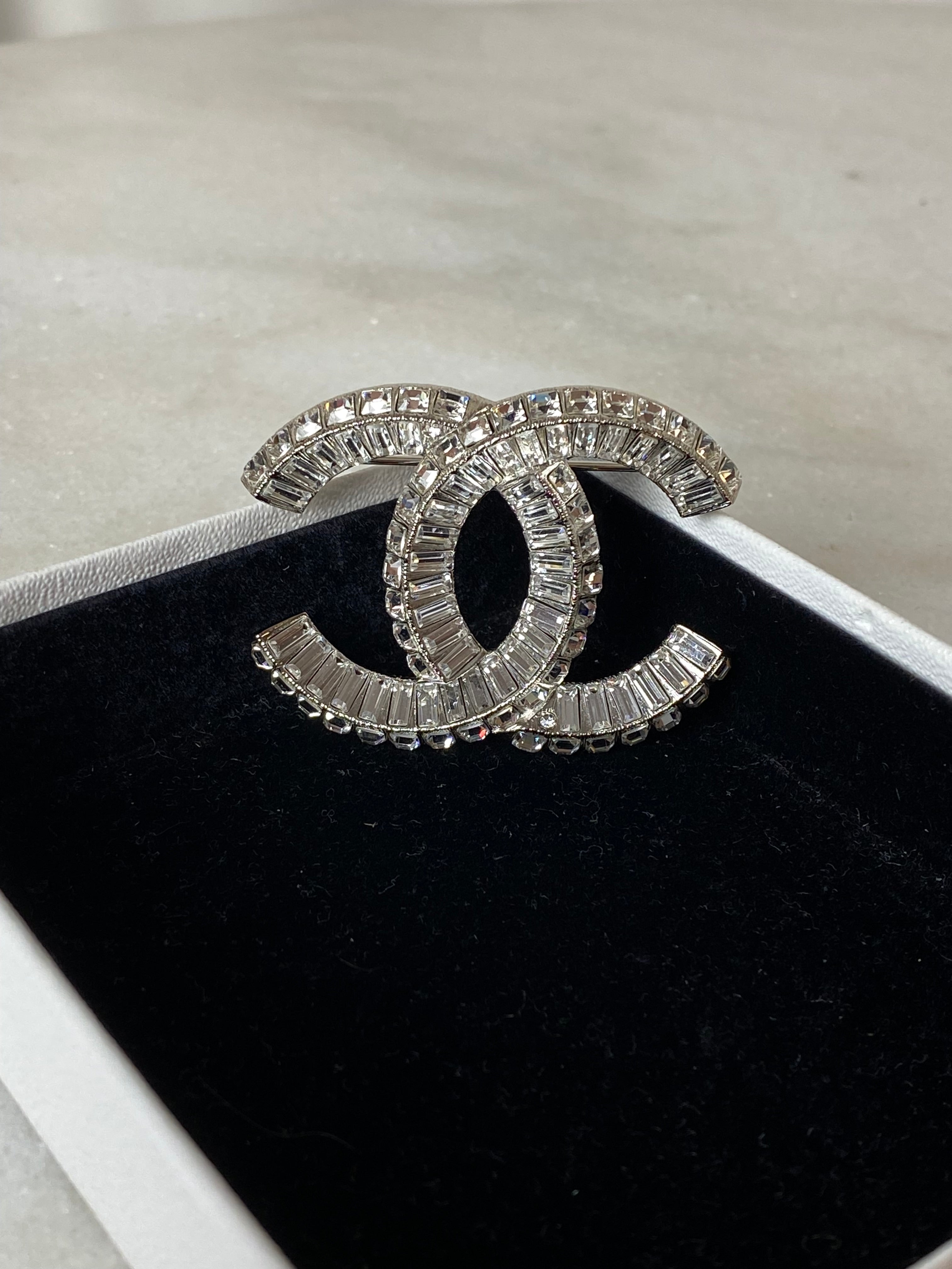 Chanel Silver CC Crystal Brooch-Brooch-Chanel-The Closet Egypt