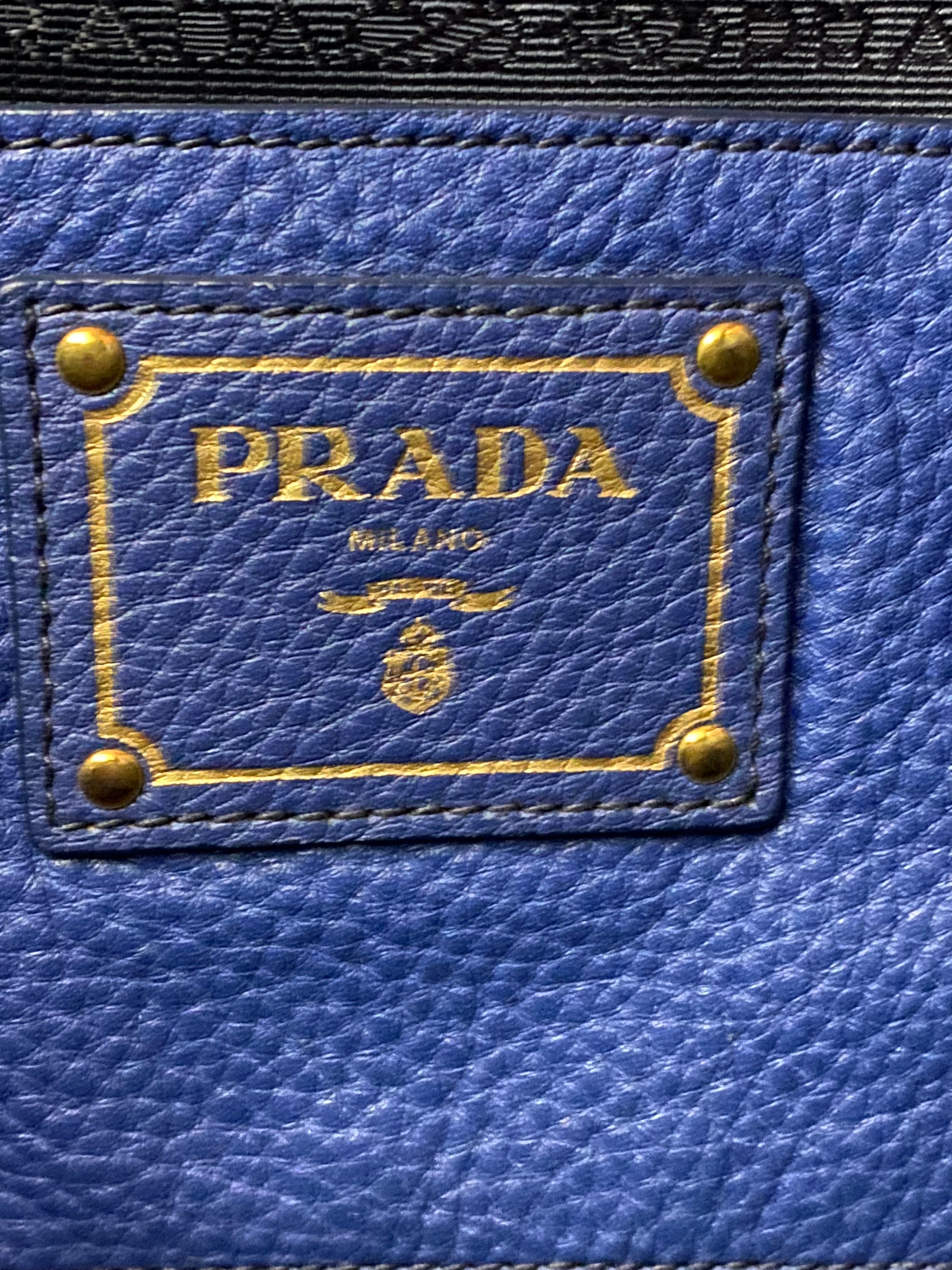 Prada Blue Vitello Daino Side Pocket Shoulder Bag-handbag-Prada-The Closet Egypt